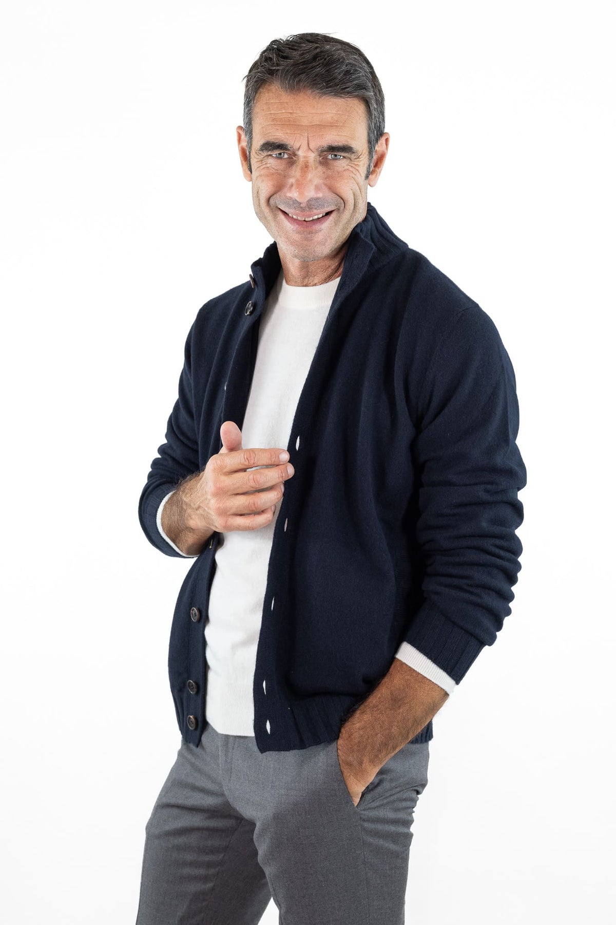 FIORONI Bomber Maglia Cashmere "Duvet" Blu Navy