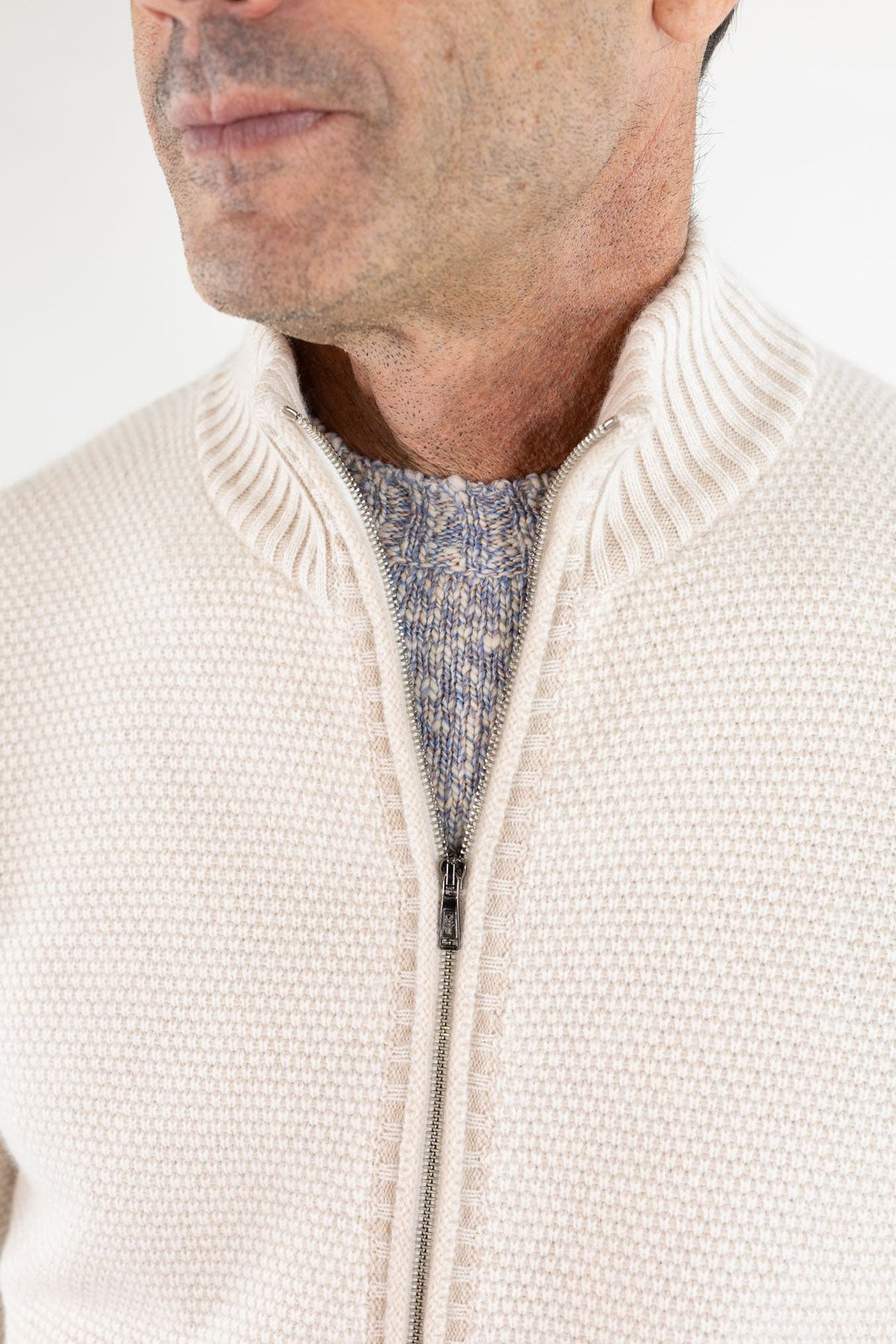 FIORONI Bomber Full Zip Cashmere Bianco Panna