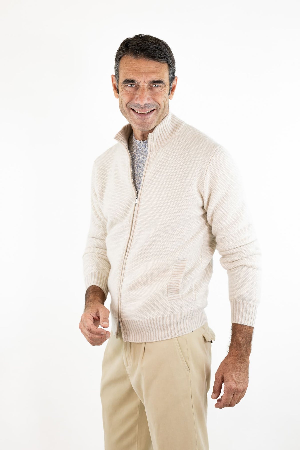 FIORONI Bomber Full Zip Cashmere Bianco Panna