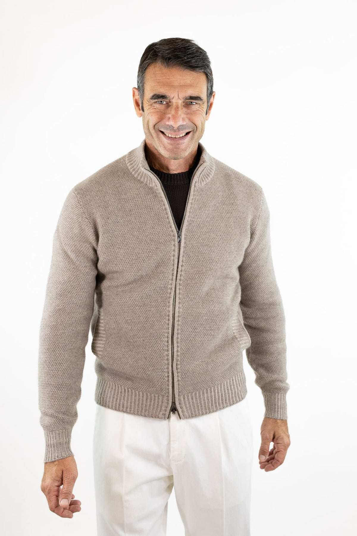 FIORONI Bomber Full Zip Cashmere Tortora