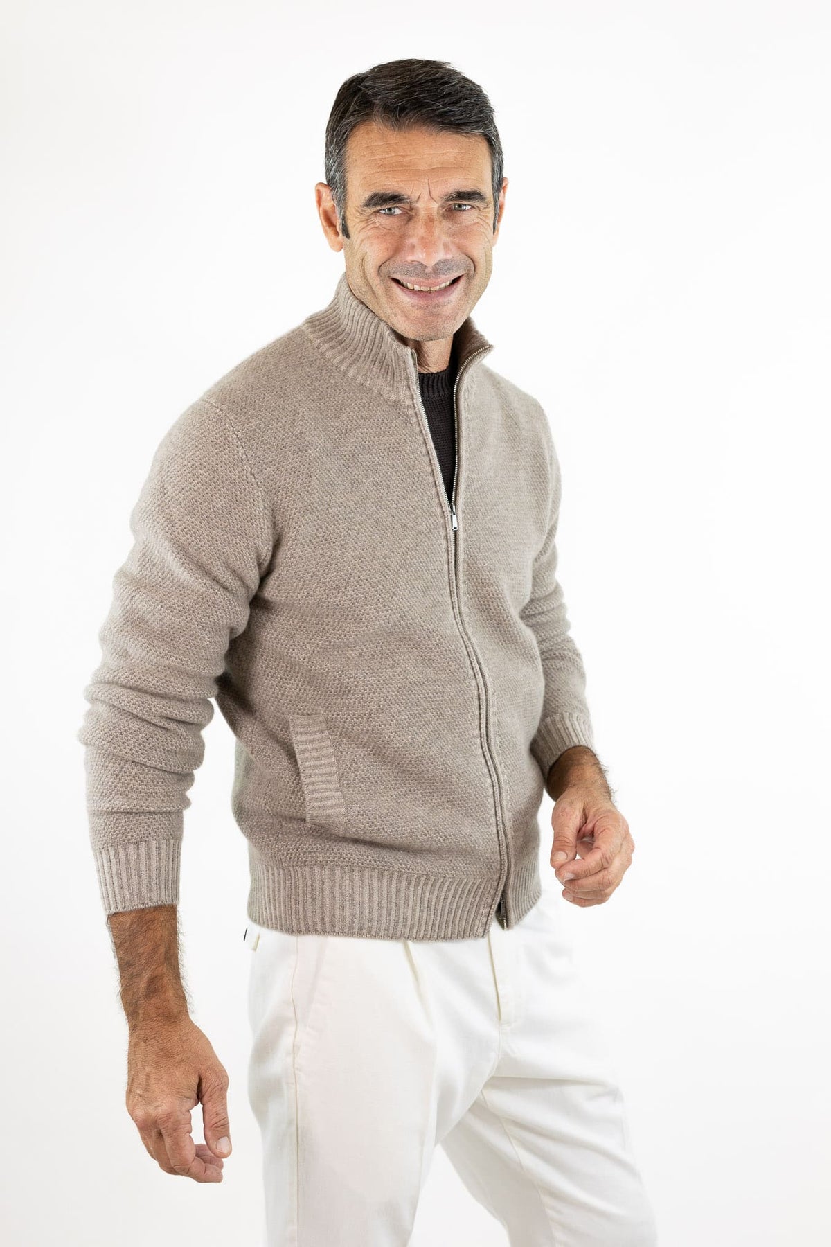 FIORONI Bomber Full Zip Cashmere Tortora