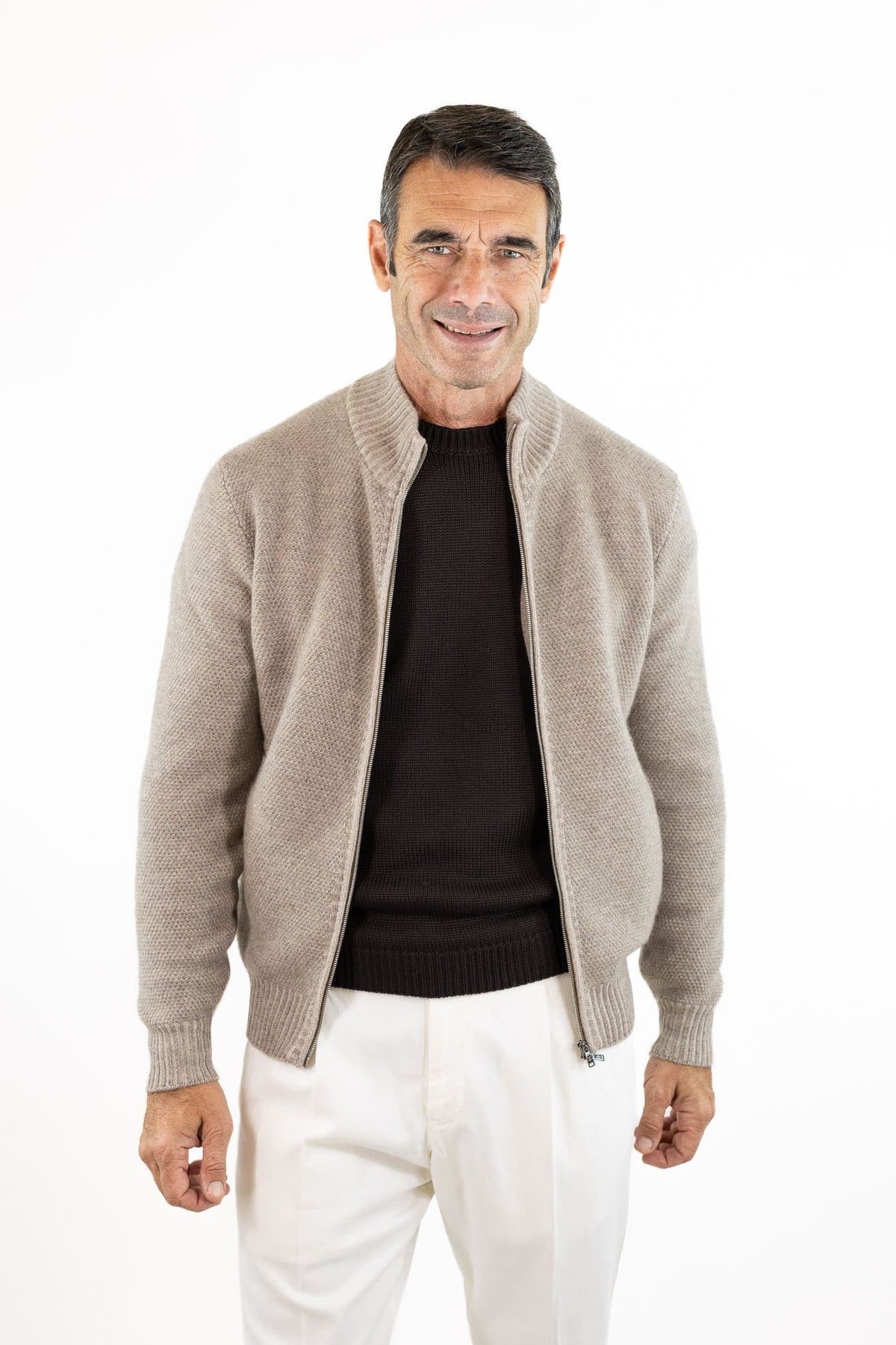 FIORONI Bomber Full Zip Cashmere Tortora