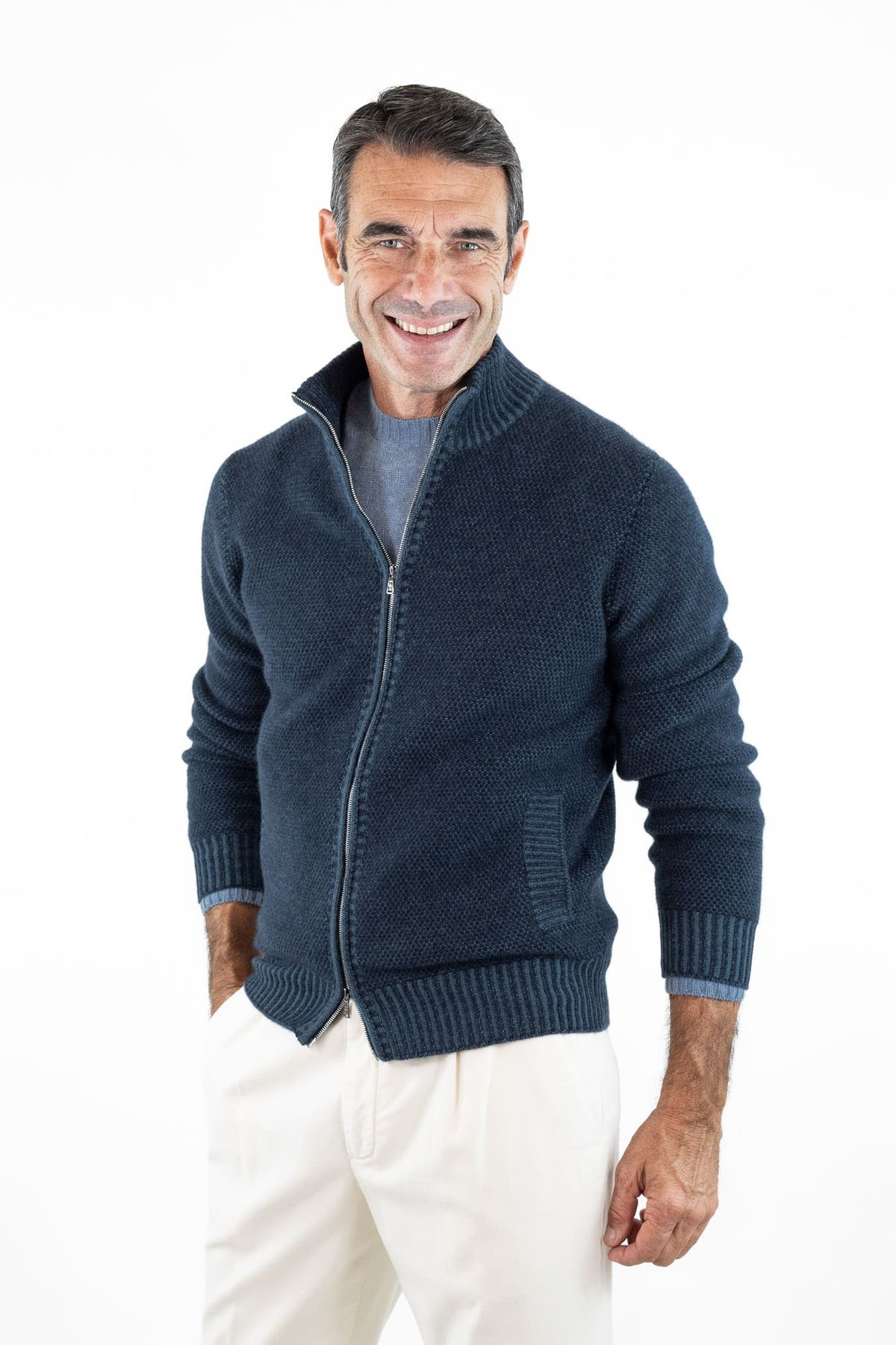 FIORONI Bomber Full Zip Cashmere Blu