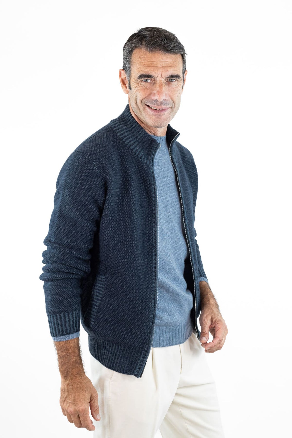 FIORONI Bomber Full Zip Cashmere Blu