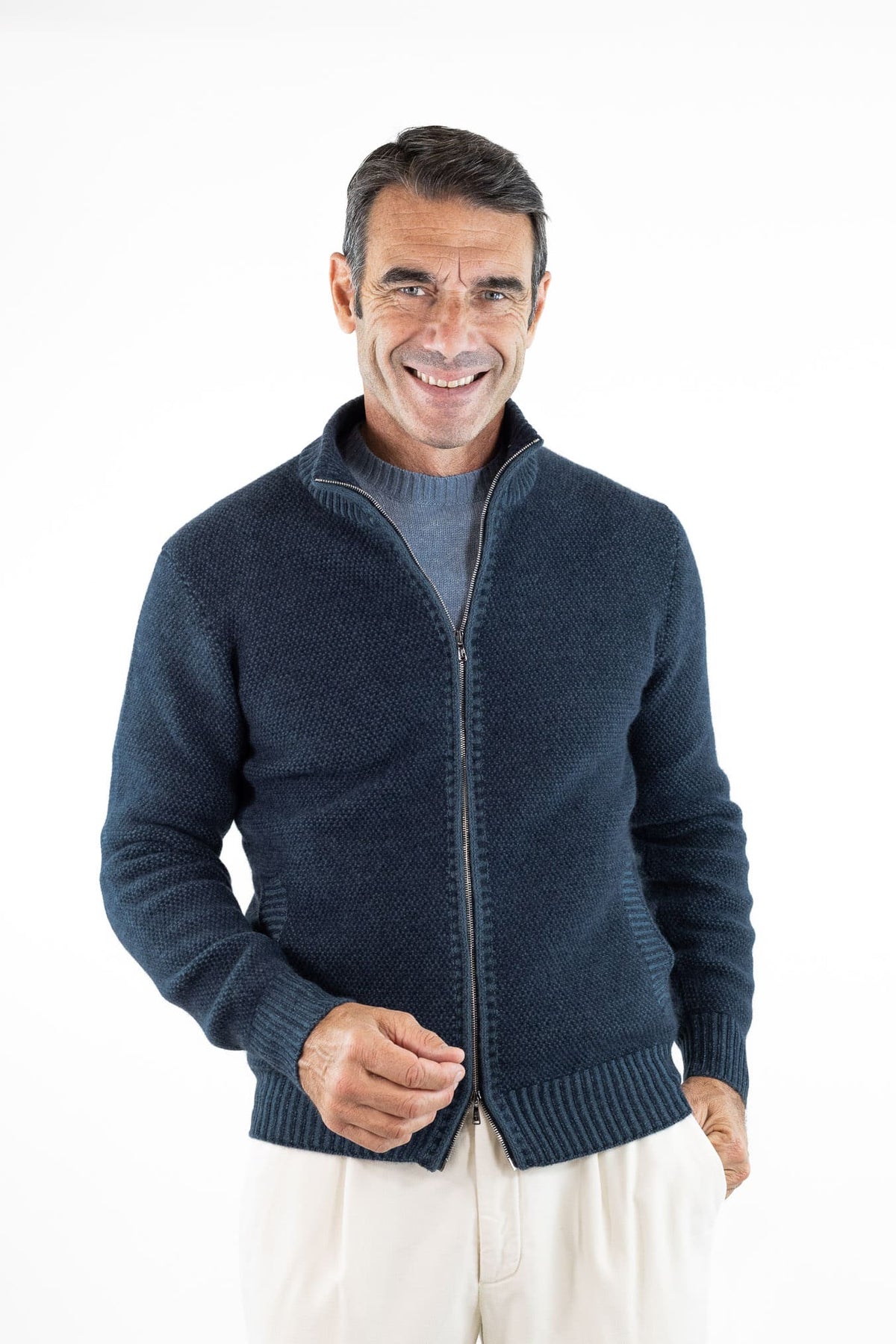 FIORONI Bomber Full Zip Cashmere Blu