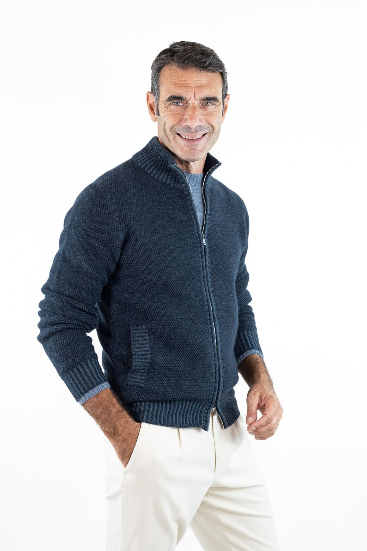 FIORONI Bomber Full Zip Cashmere Blu