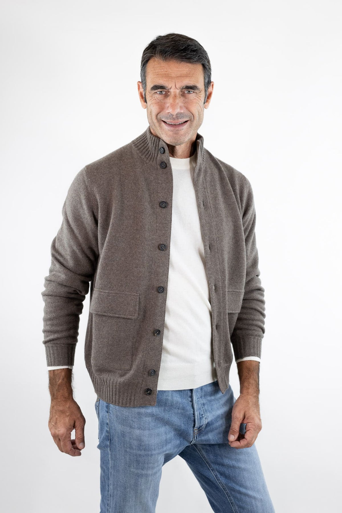 FIORONI Bomber Maglia Peruviano Cashmere Tortora