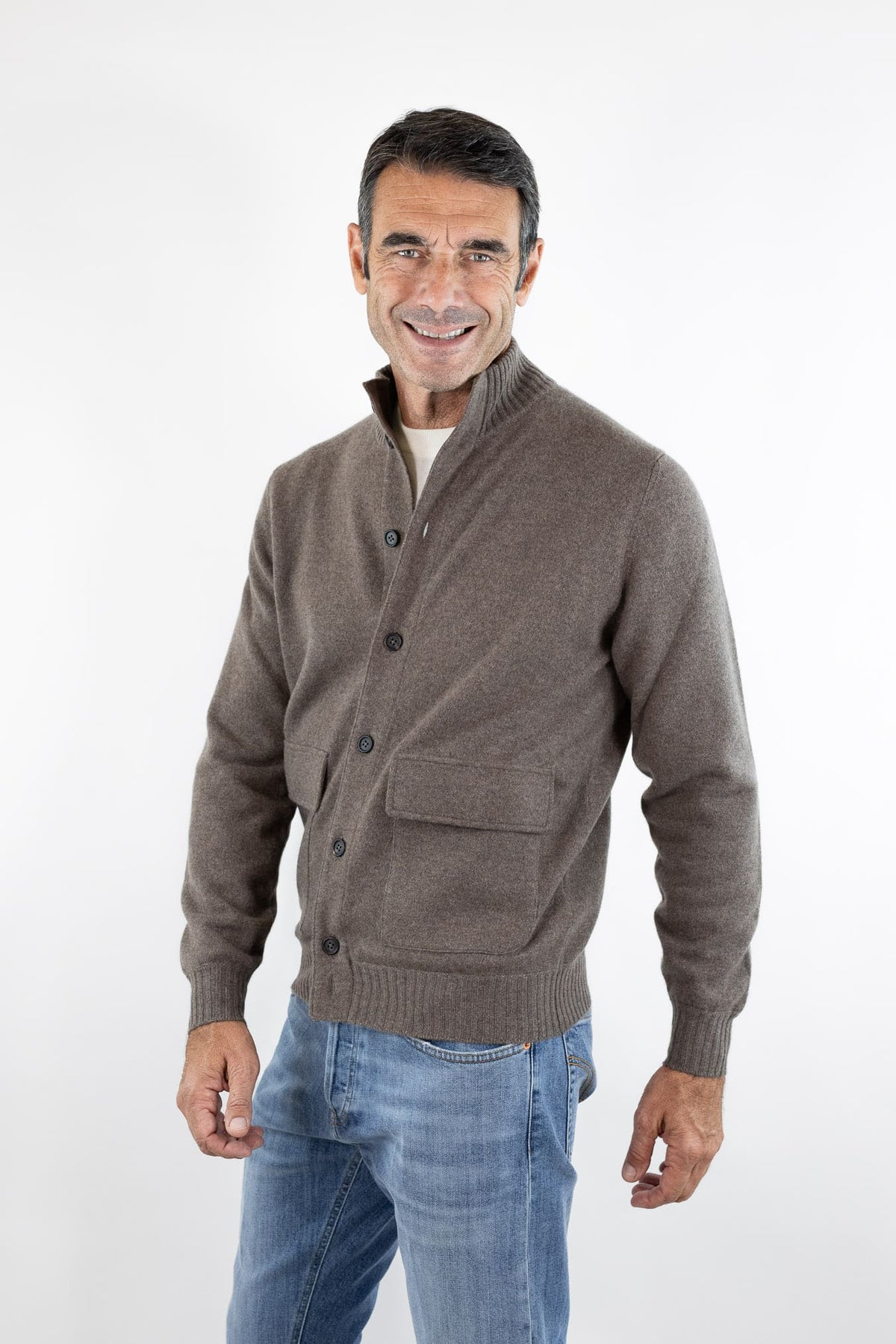 FIORONI Bomber Maglia Peruviano Cashmere Tortora