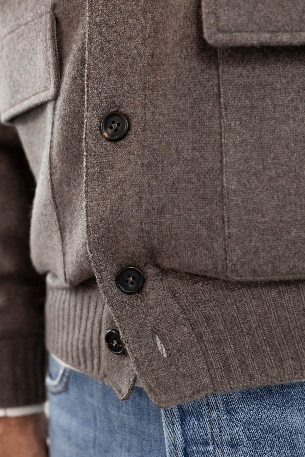 FIORONI Bomber Maglia Peruviano Cashmere Tortora