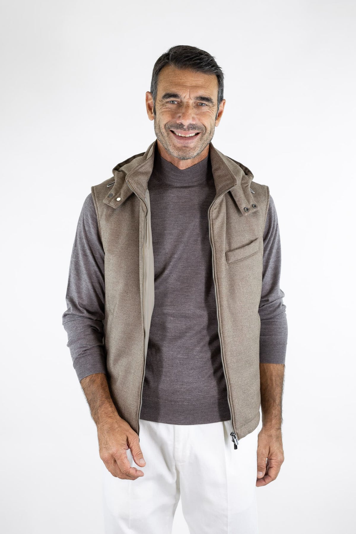 GUARINO Gilet Tessuto Loro Piana Storm System® Beige