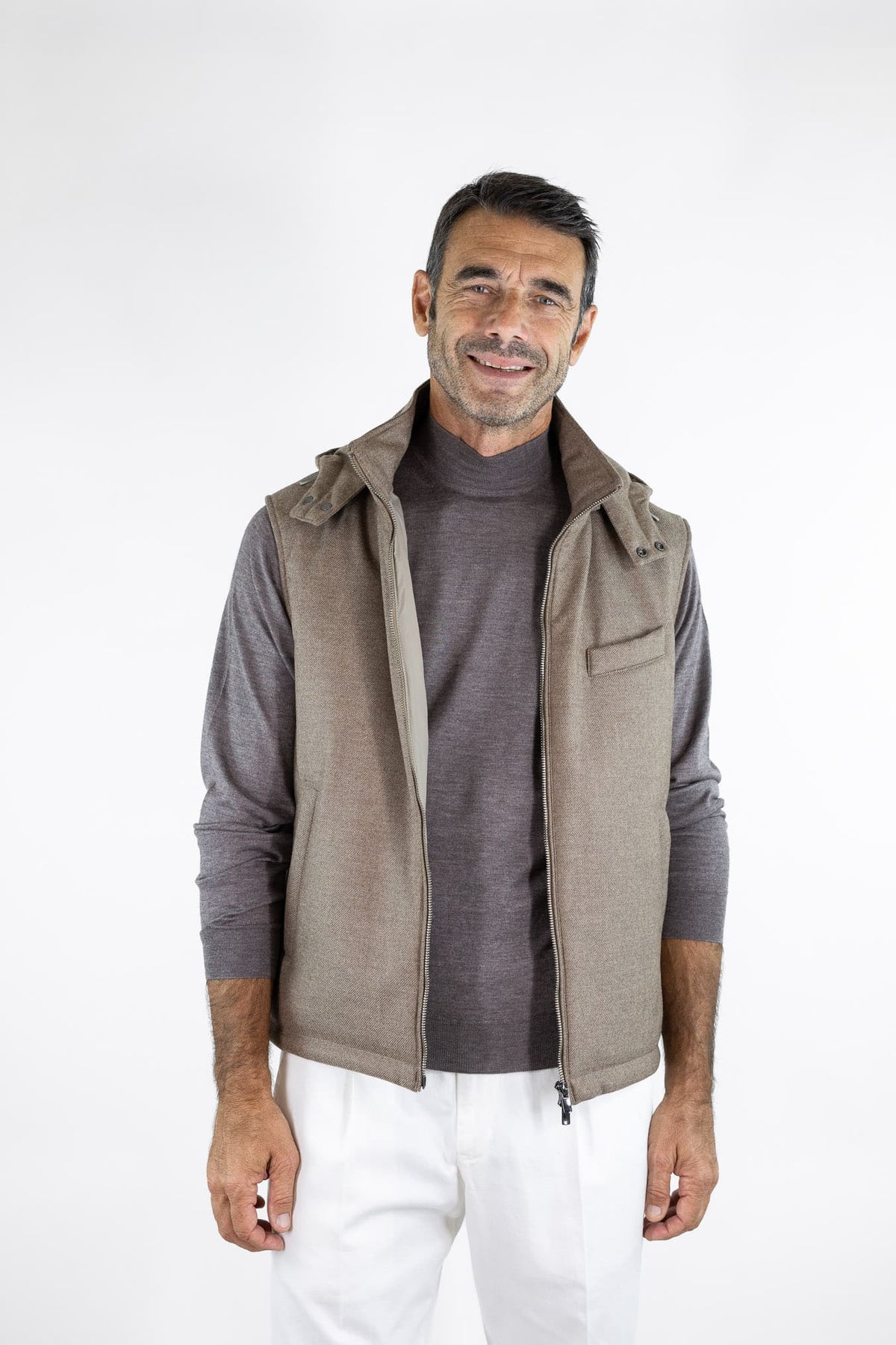 GUARINO Gilet Tessuto Loro Piana Storm System® Beige