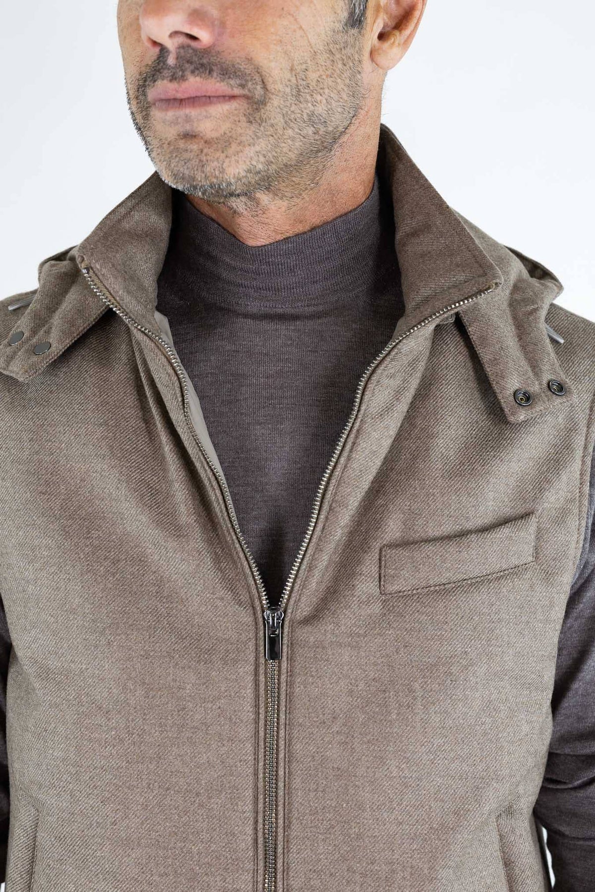 GUARINO Gilet Tessuto Loro Piana Storm System® Beige