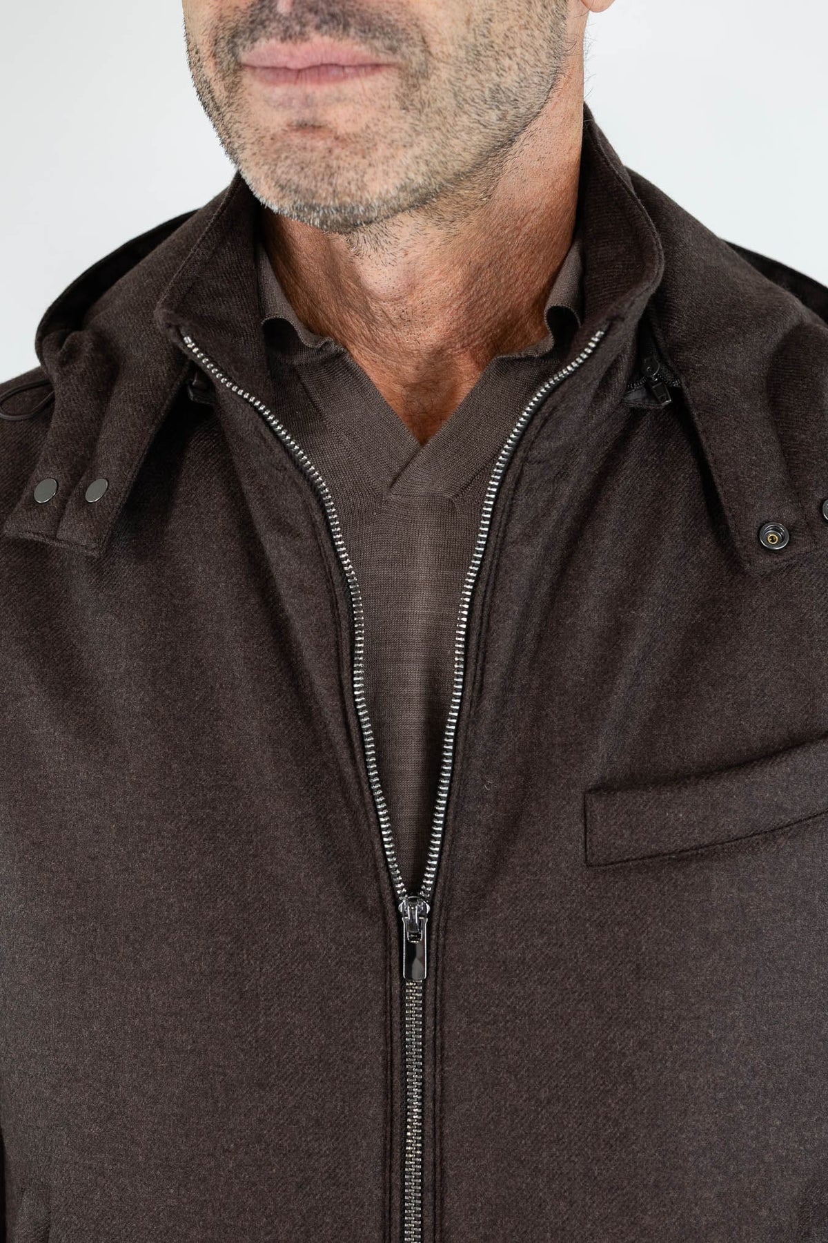 GUARINO Gilet Tessuto Loro Piana Storm System® Moro