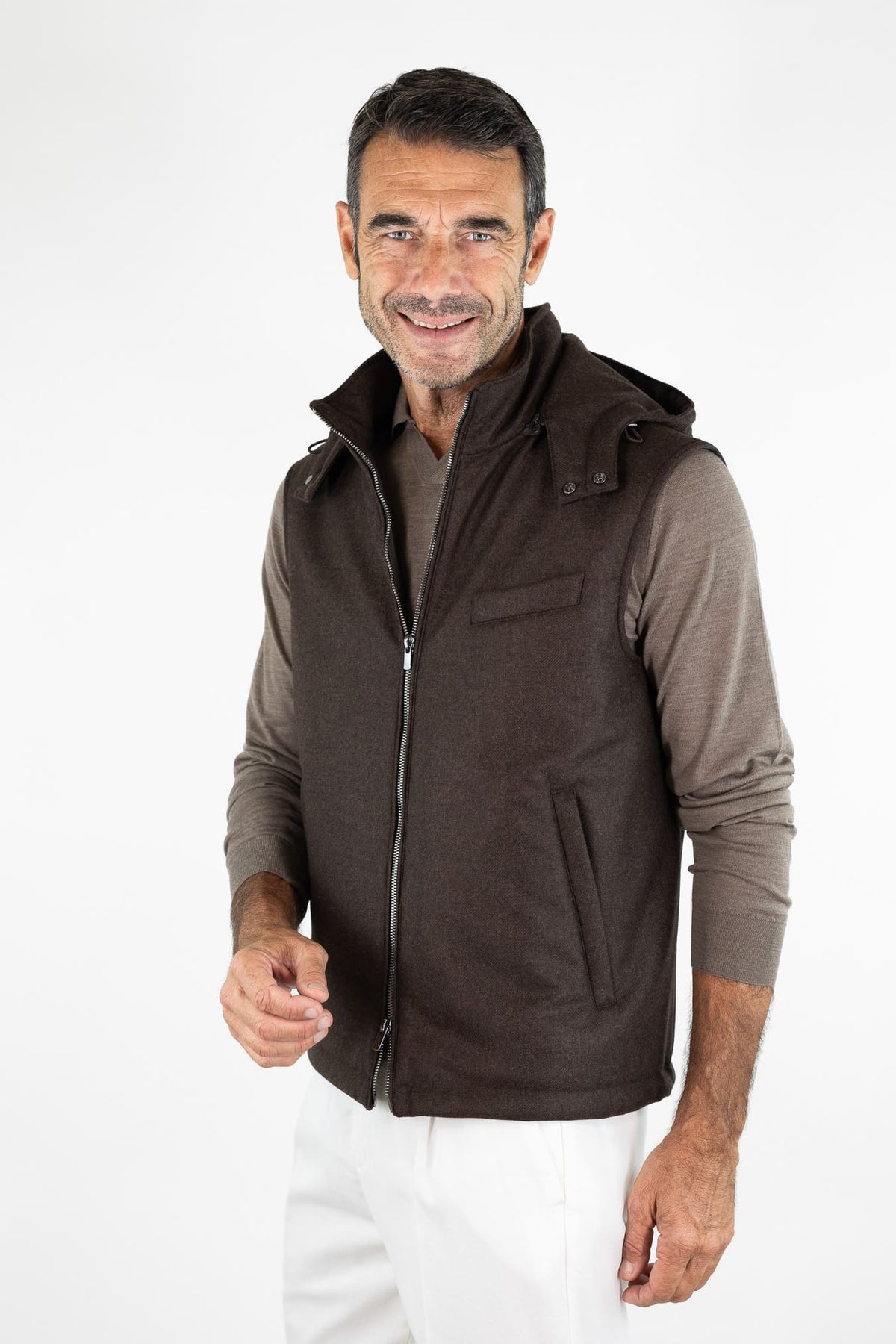 GUARINO Gilet Tessuto Loro Piana Storm System® Moro