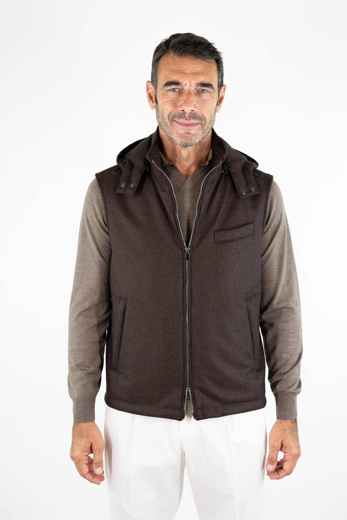 GUARINO Gilet Tessuto Loro Piana Storm System® Moro