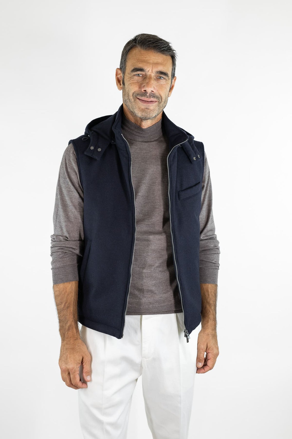 GUARINO Gilet Tessuto Loro Piana Storm System® Blu