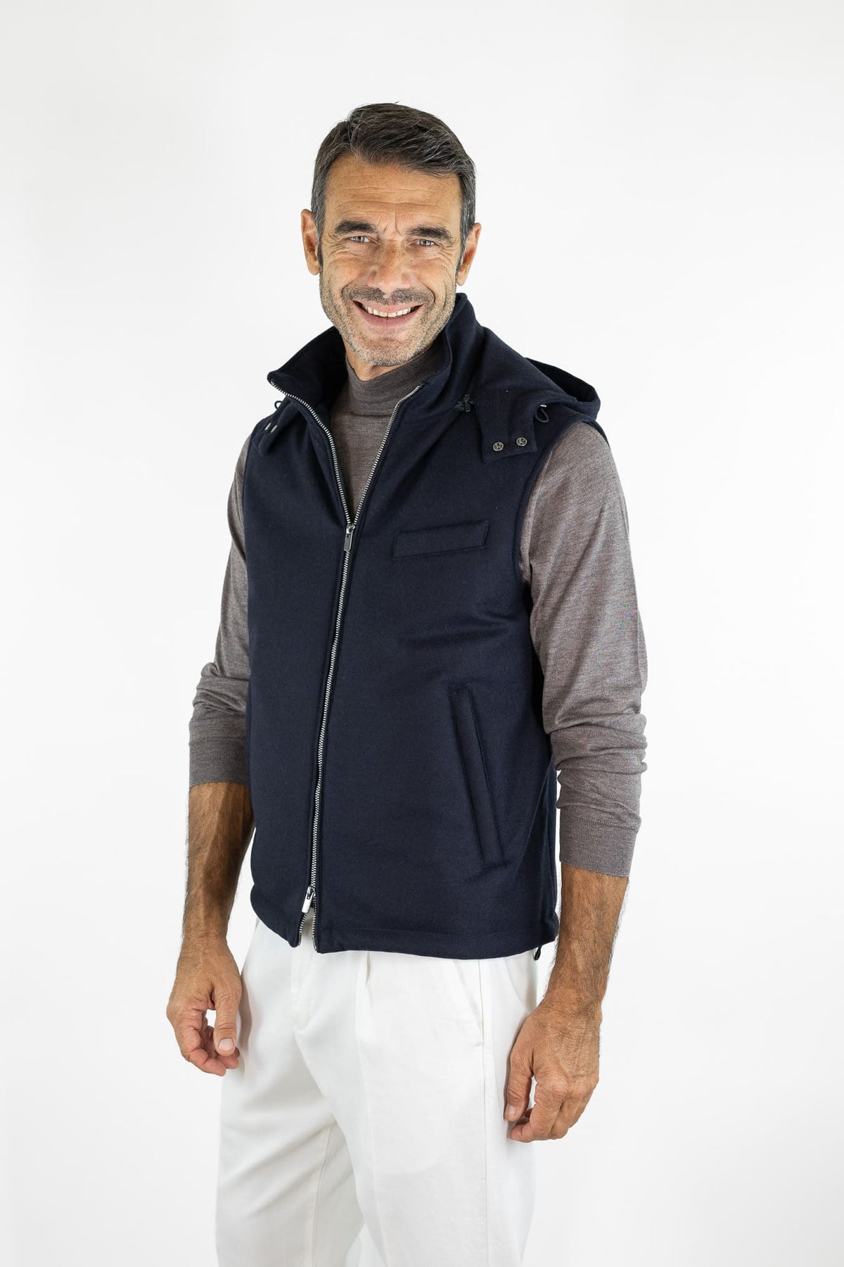 GUARINO Gilet Tessuto Loro Piana Storm System® Blu