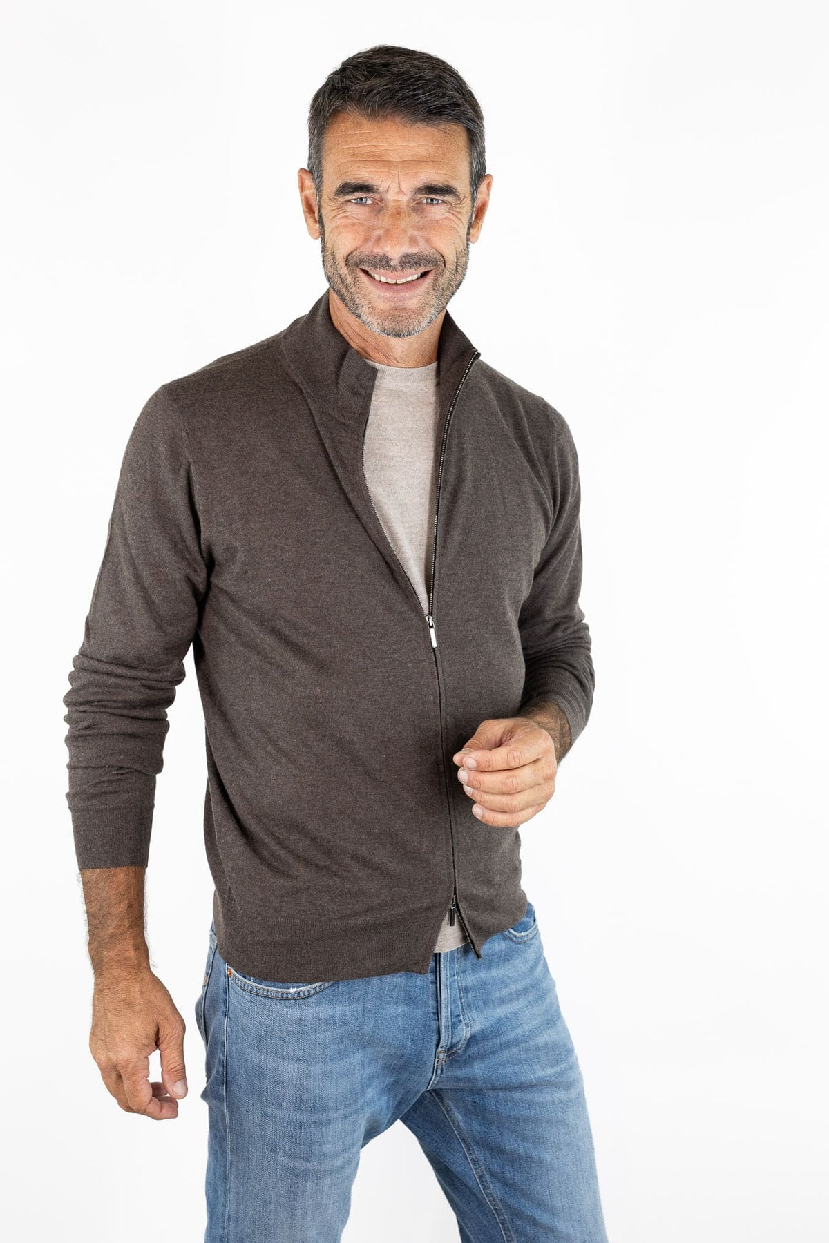 GUARINO Full Zip Cashlight Marrone Yak