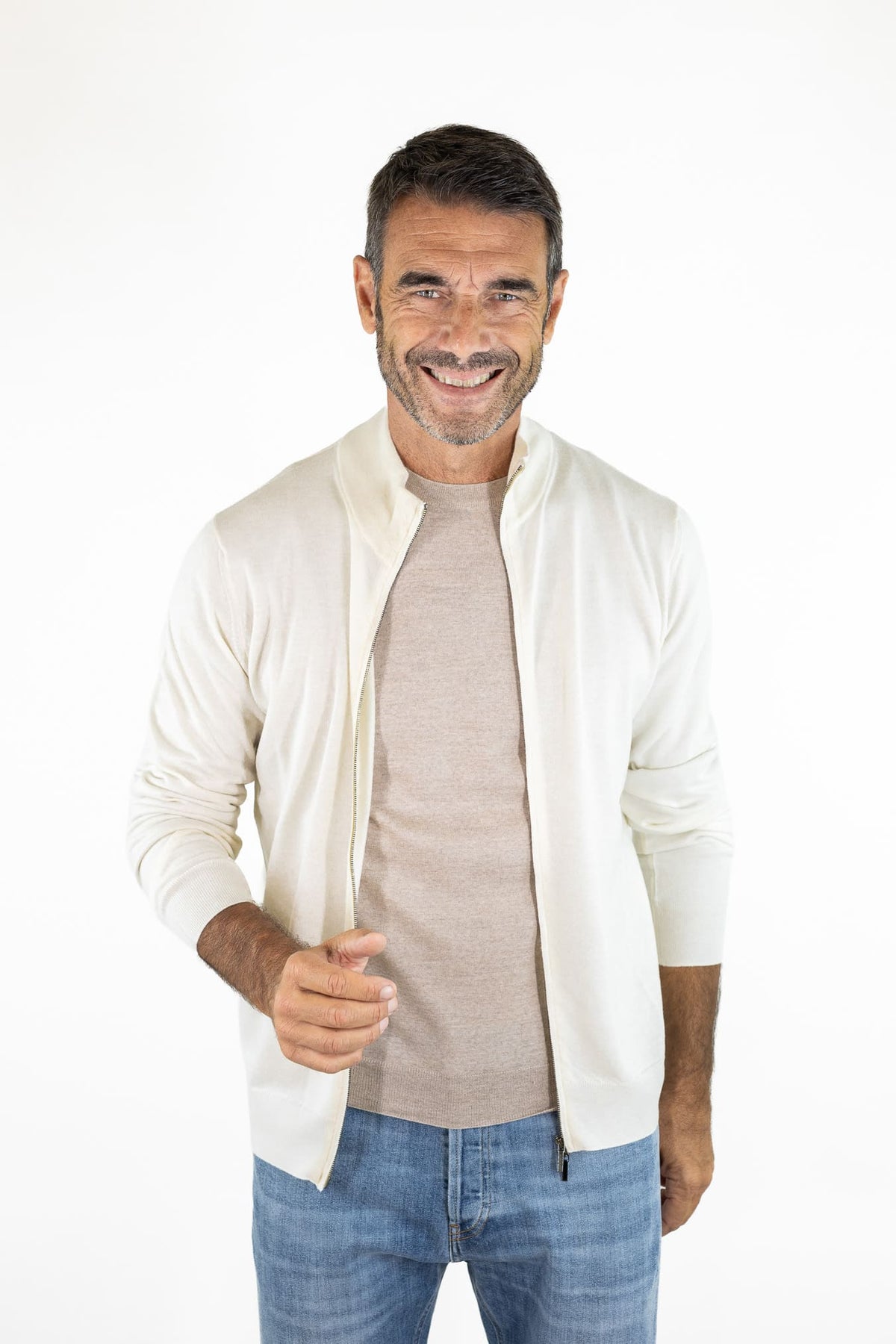 GUARINO Full Zip Cashlight Bianco Panna