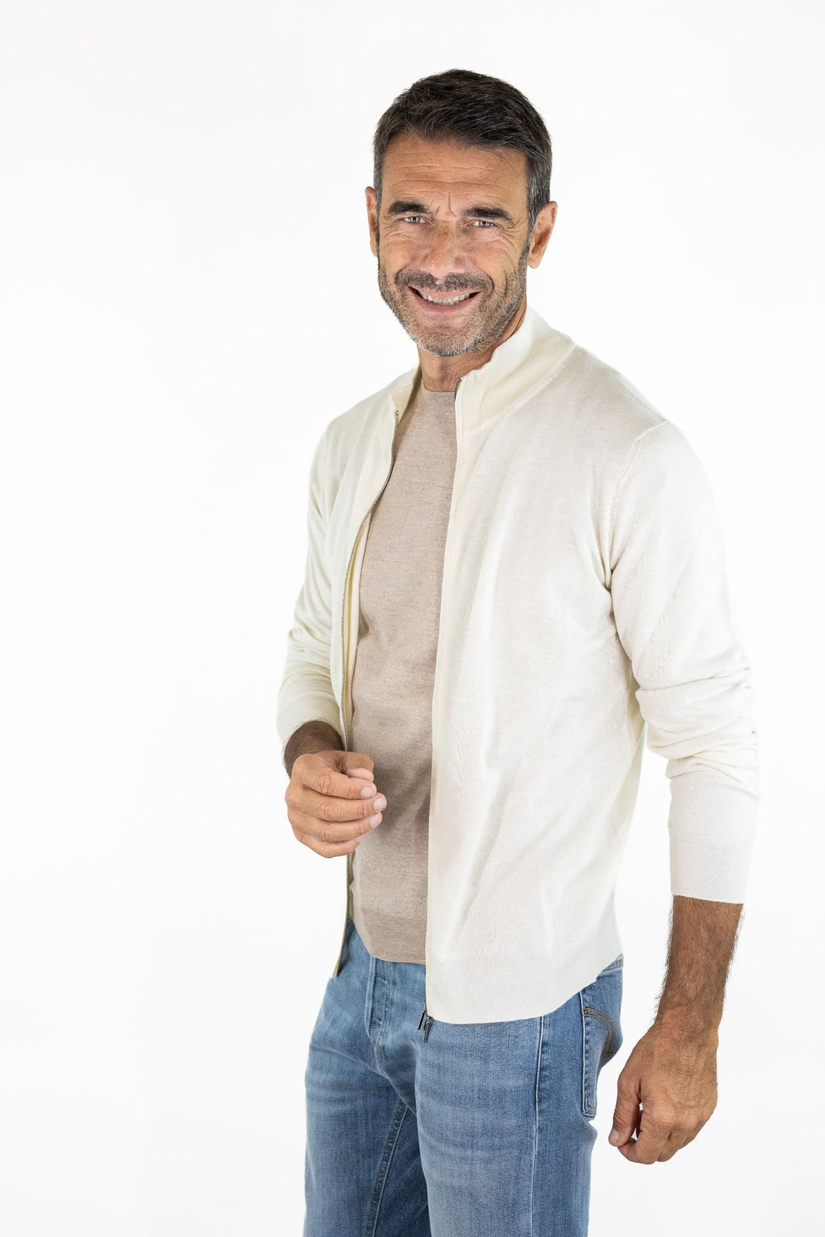 GUARINO Full Zip Cashlight Bianco Panna