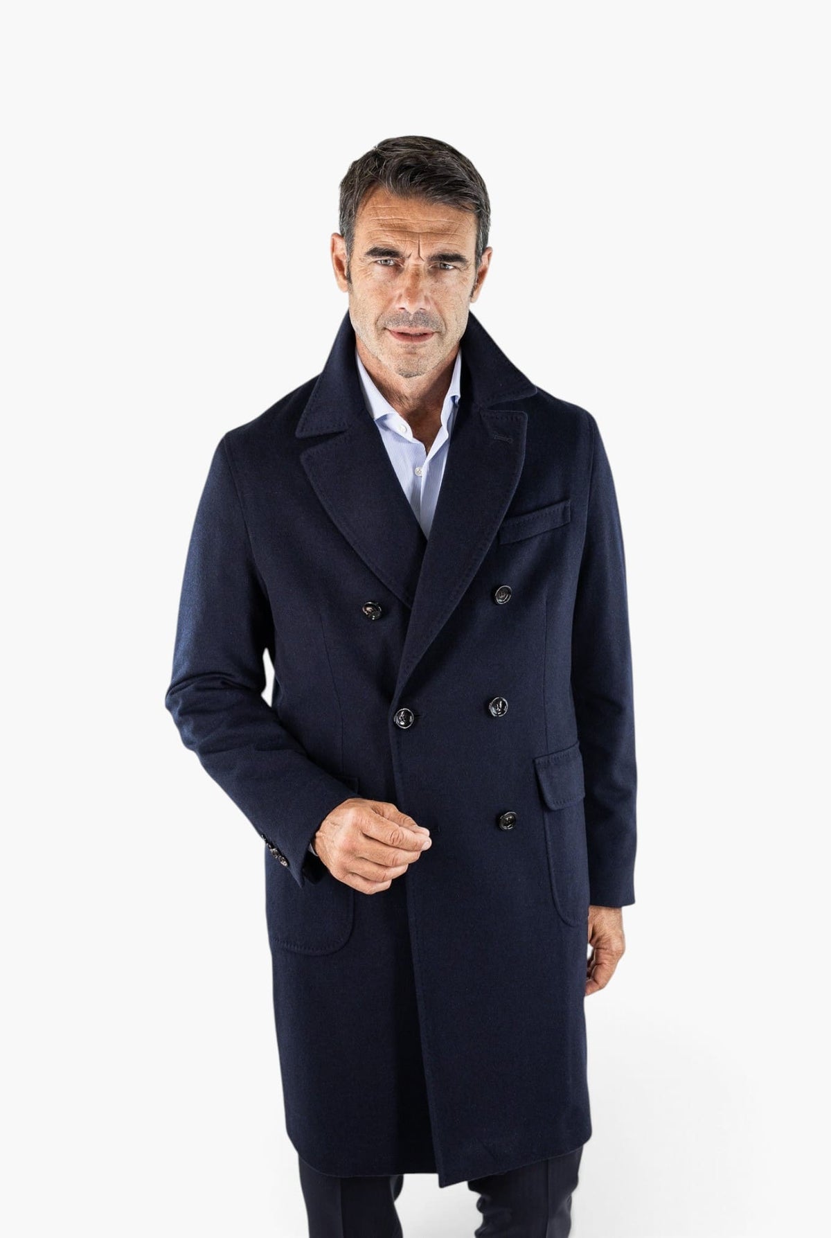 GUARINO Cappotto Doppiopetto Tessuto Loro Piana Blu
