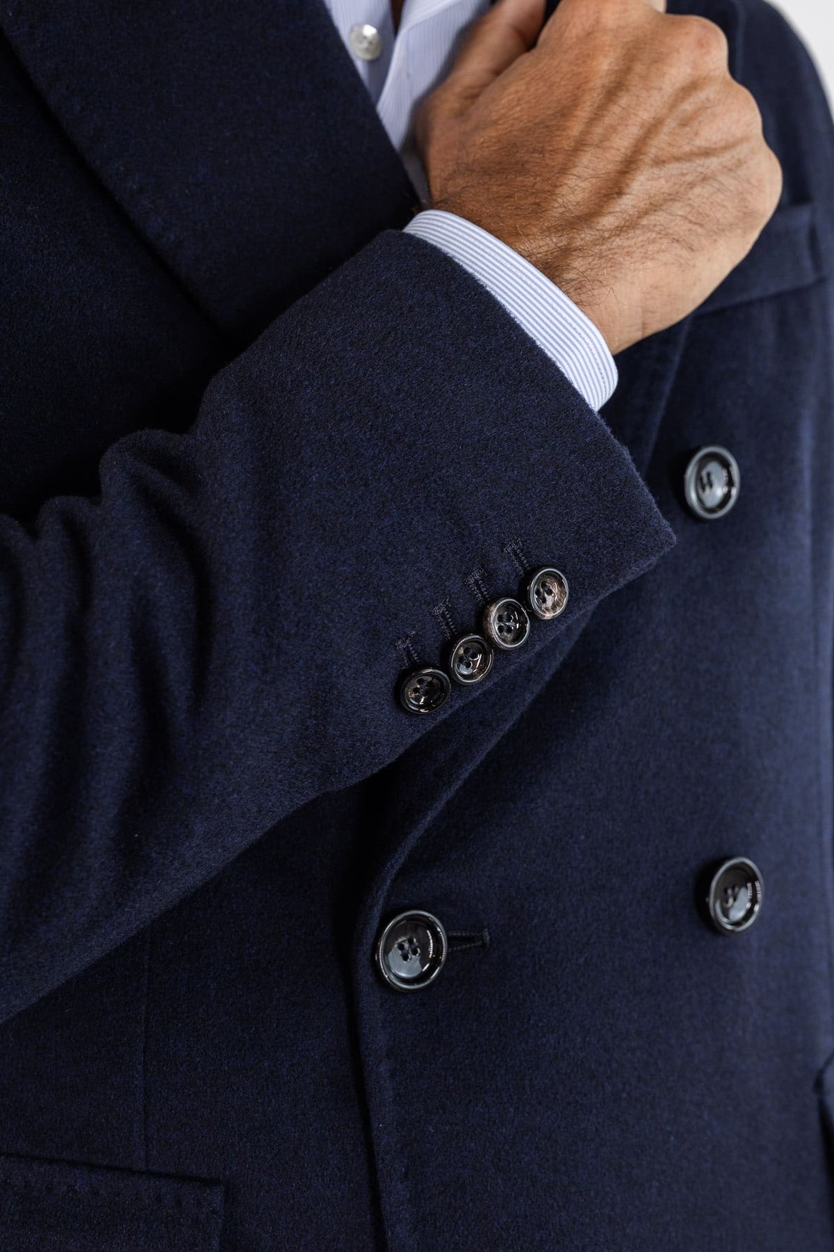 GUARINO Cappotto Doppiopetto Tessuto Loro Piana Blu