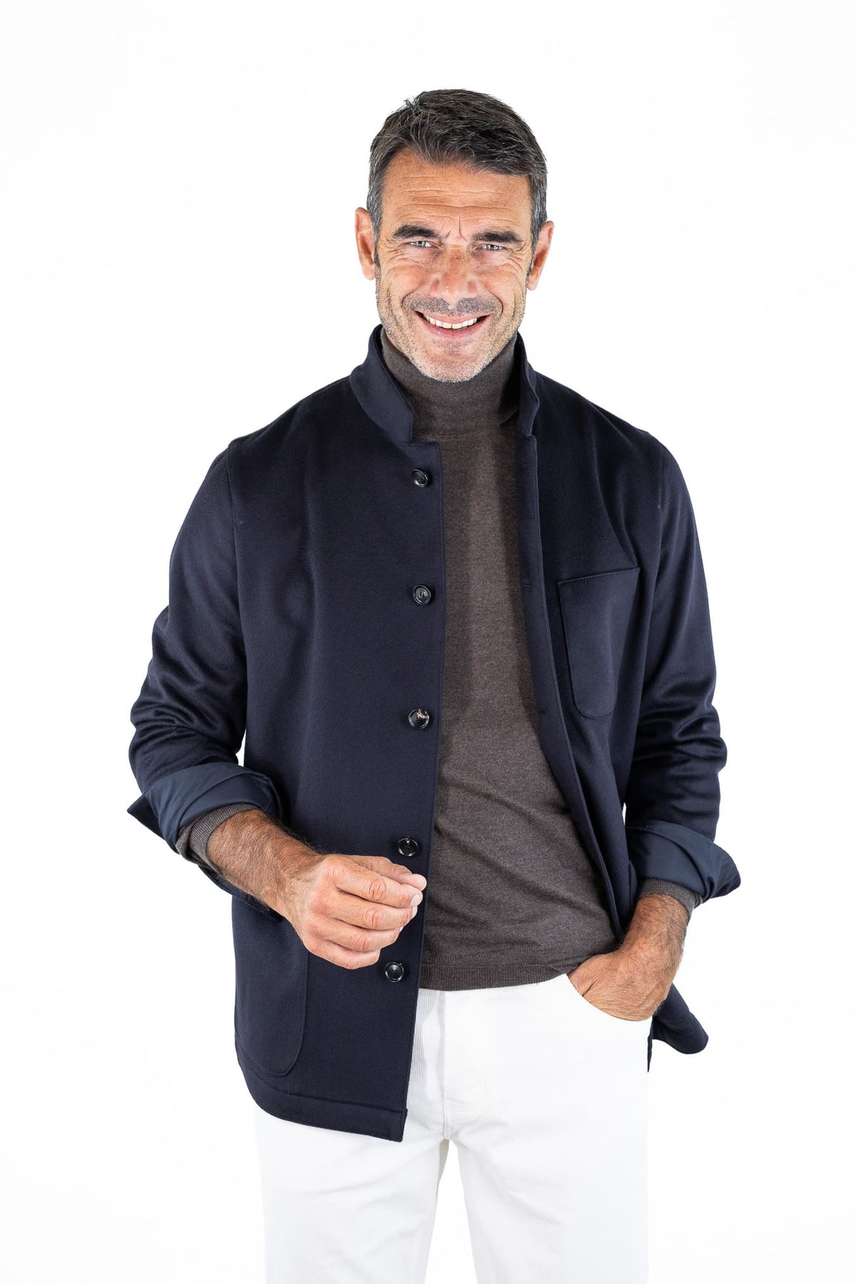 GUARINO Giacca Sportiva Cashmere Collo Coreano Blu