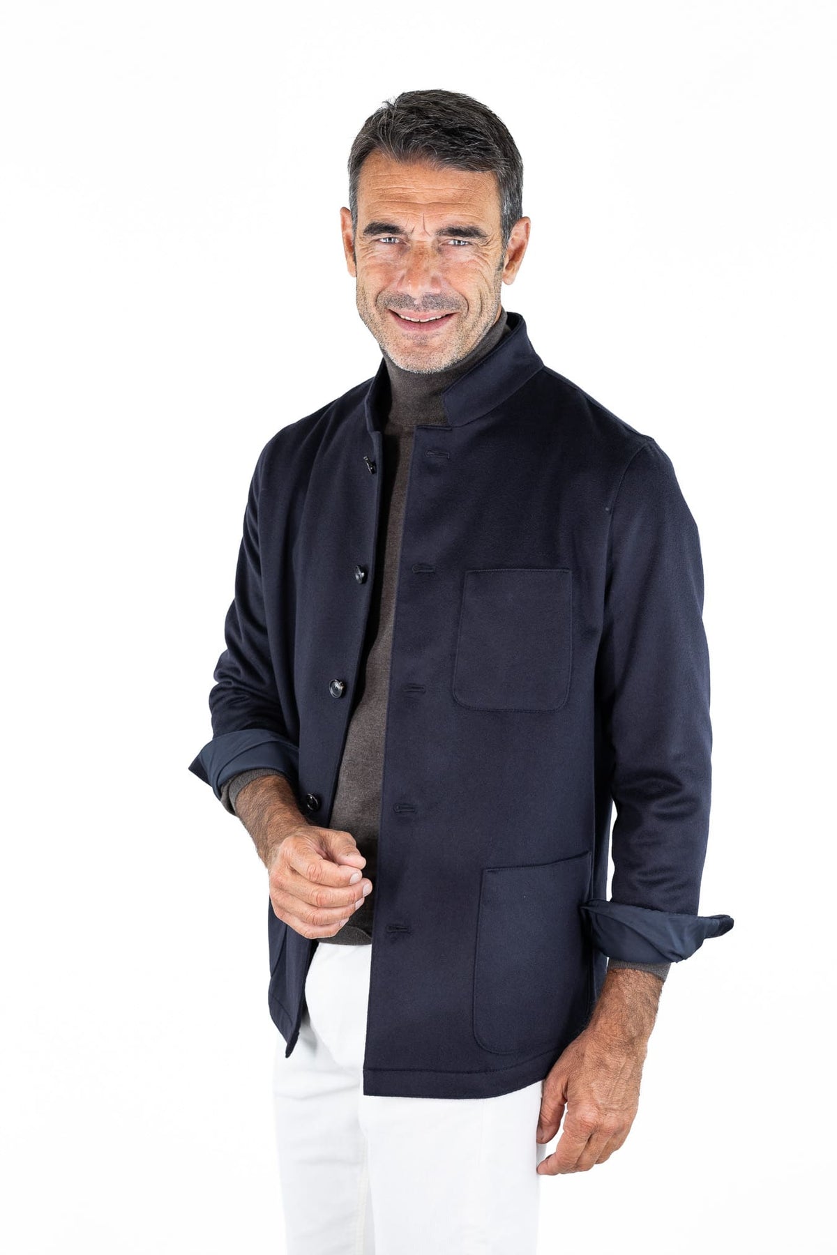 GUARINO Giacca Sportiva Cashmere Collo Coreano Blu