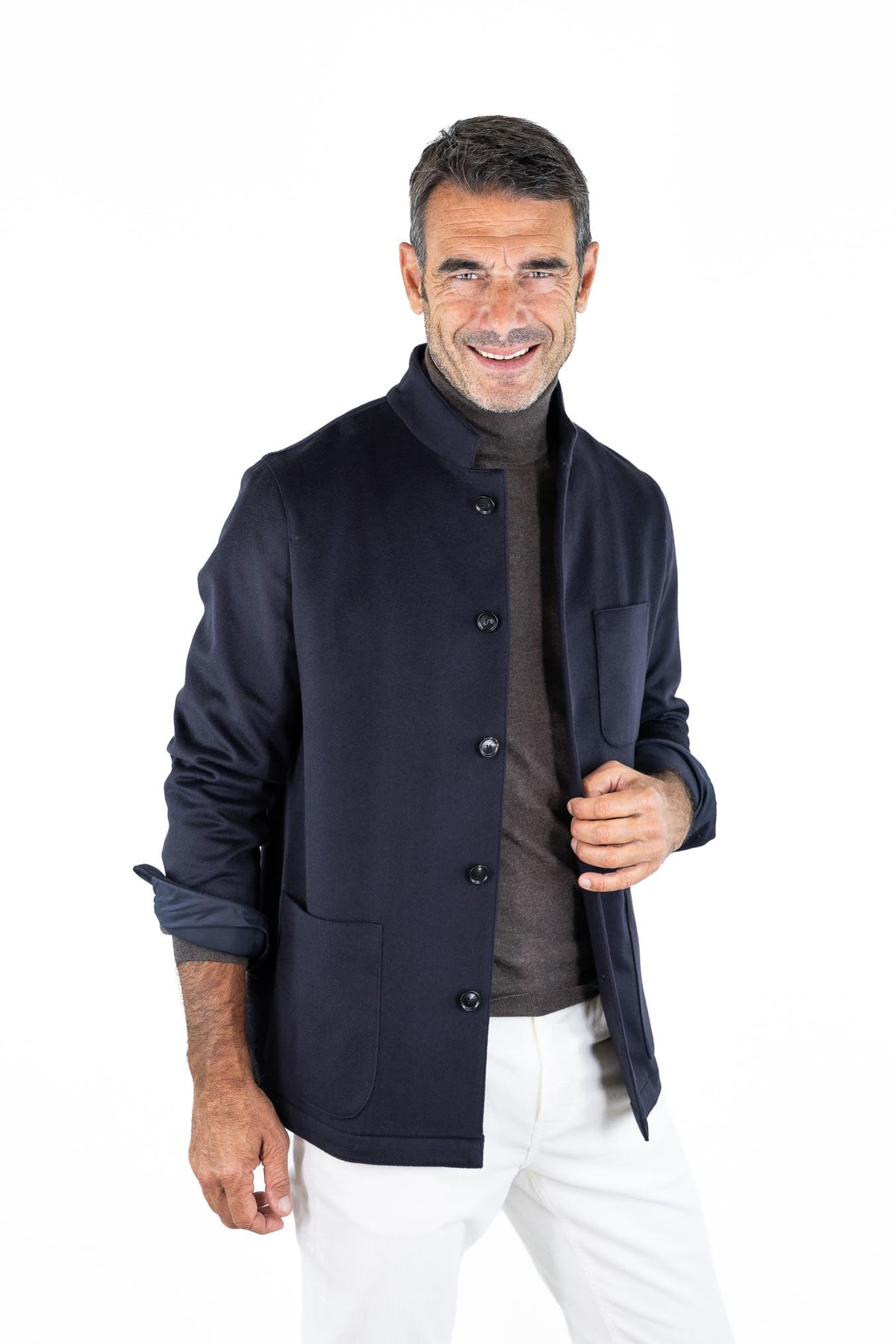 GUARINO Giacca Sportiva Cashmere Collo Coreano Blu
