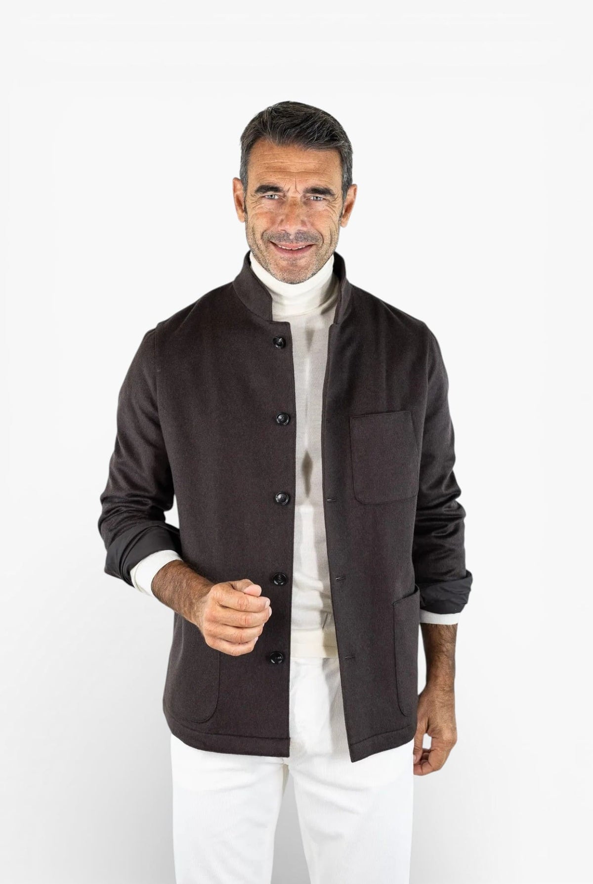 GUARINO Giacca Sportiva Cashmere Collo Coreano Moro