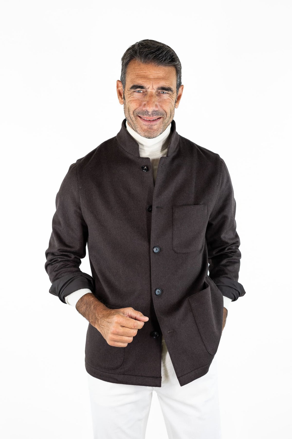 GUARINO Giacca Sportiva Cashmere Collo Coreano Moro