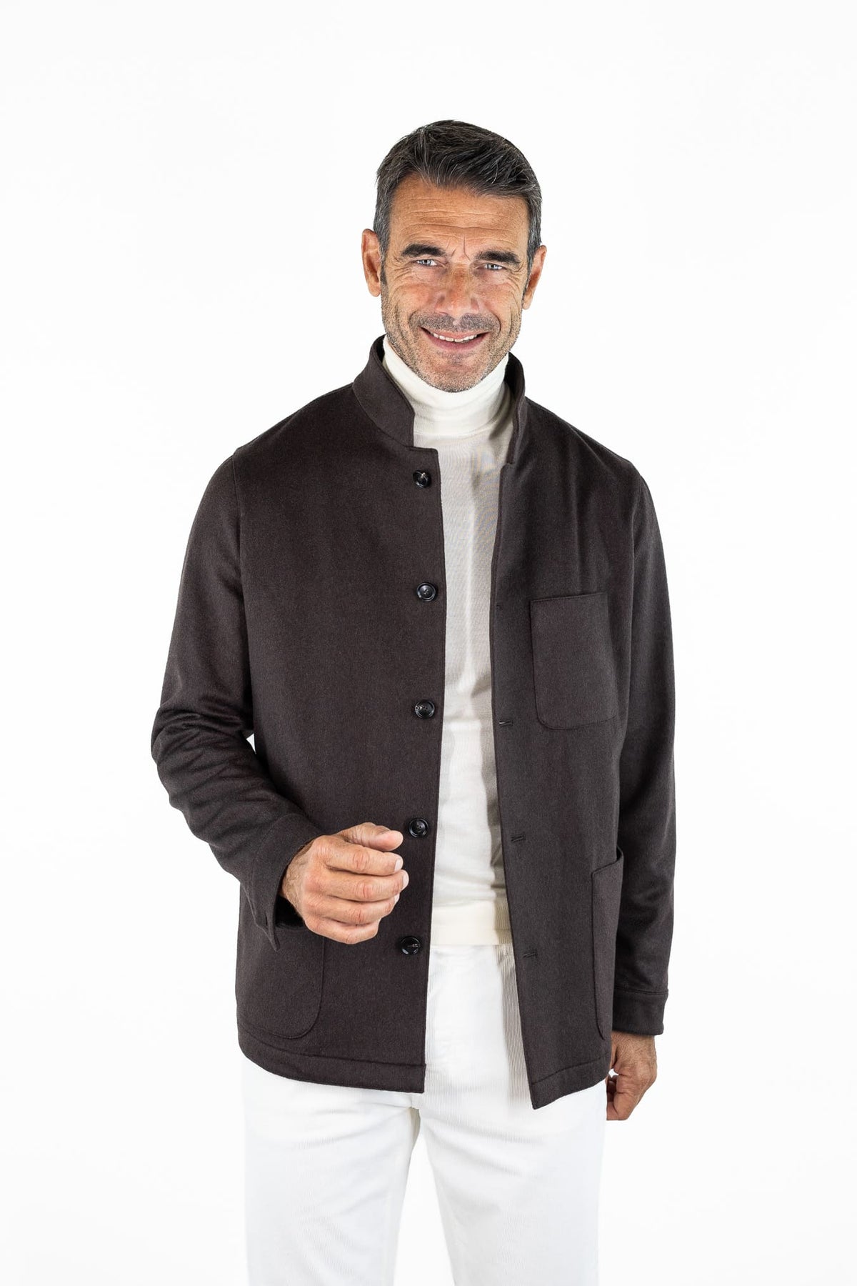 GUARINO Giacca Sportiva Cashmere Collo Coreano Moro