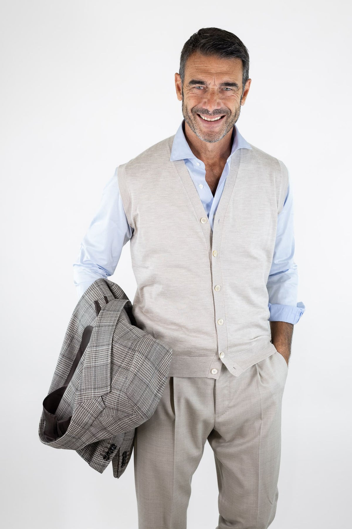 GUARINO Gilet Cashmere Bottoni Beige Chiaro