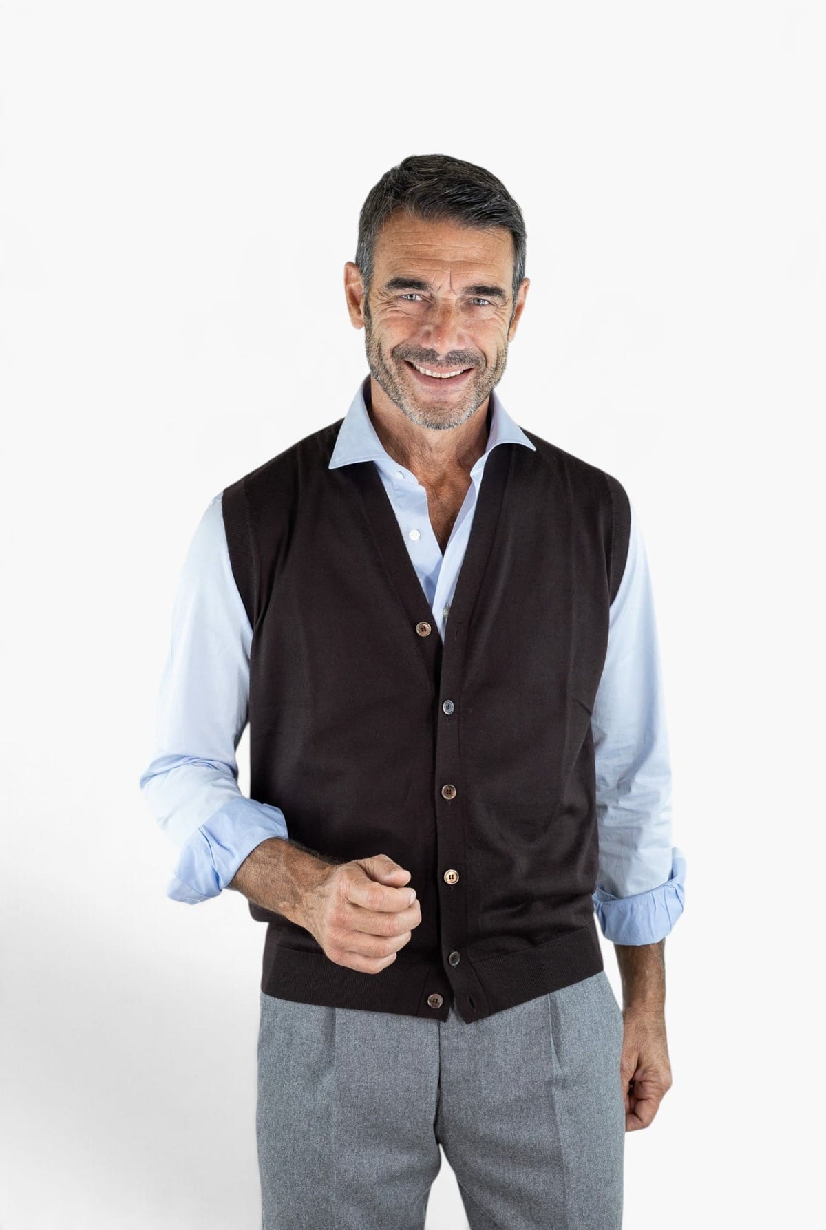 GUARINO Gilet Cashmere Bottoni Testa Moro
