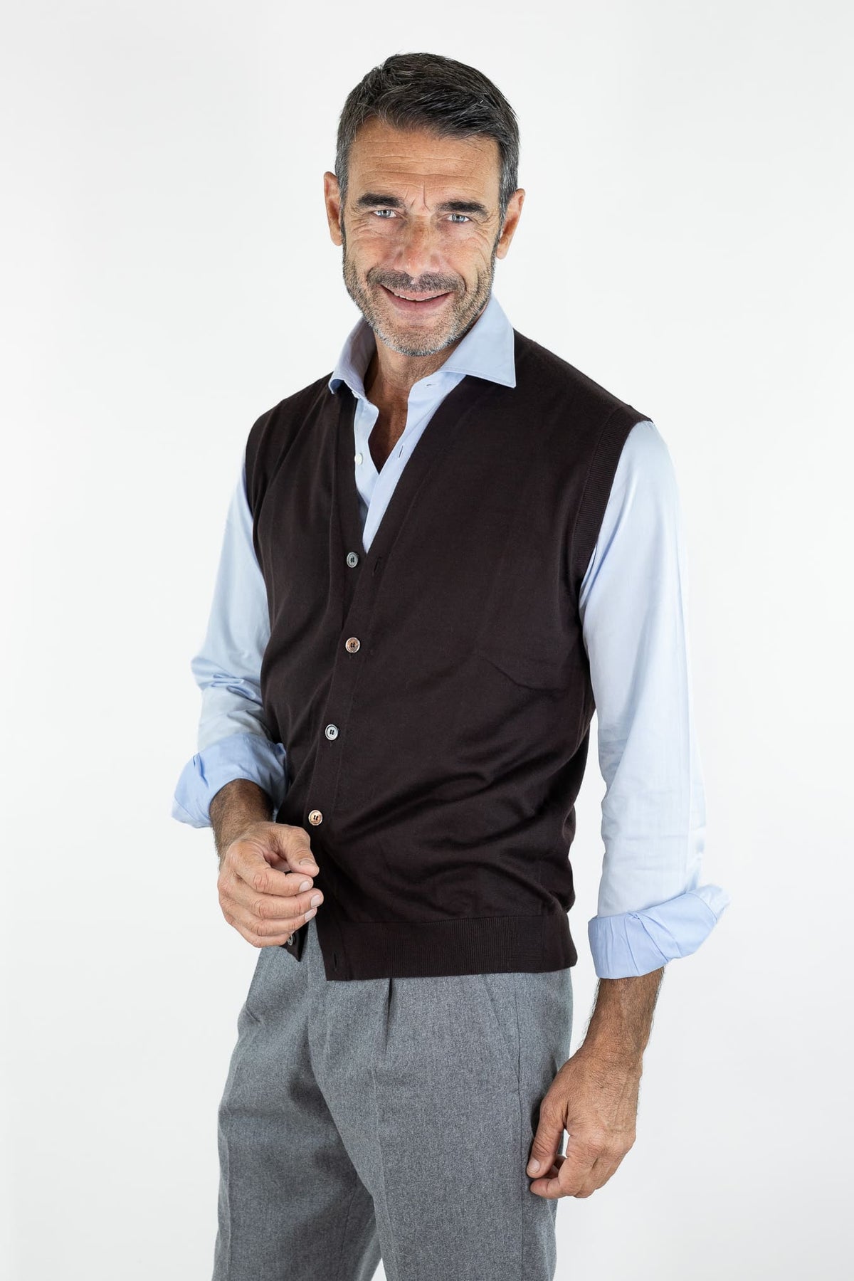 GUARINO Gilet Cashmere Bottoni Testa Moro