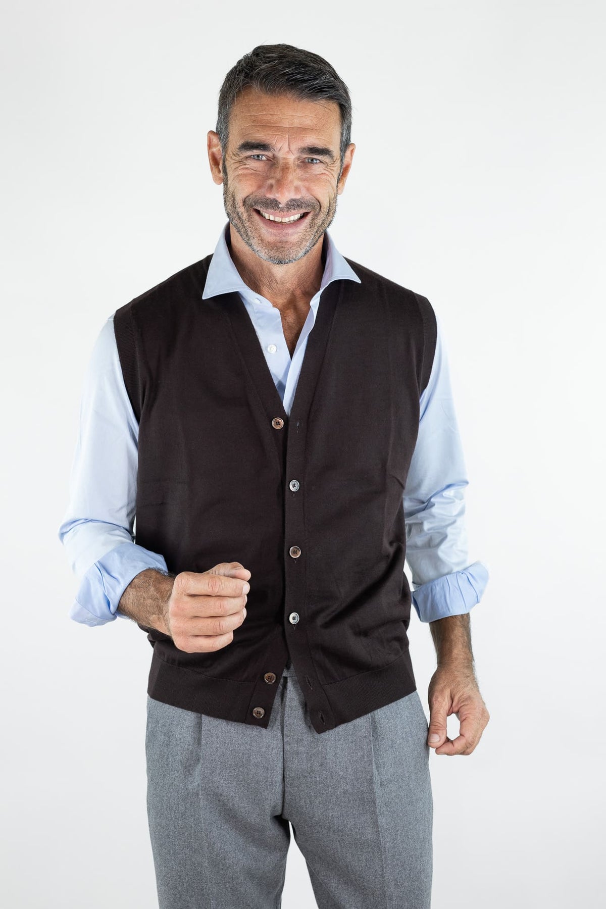 GUARINO Gilet Cashmere Bottoni Testa Moro
