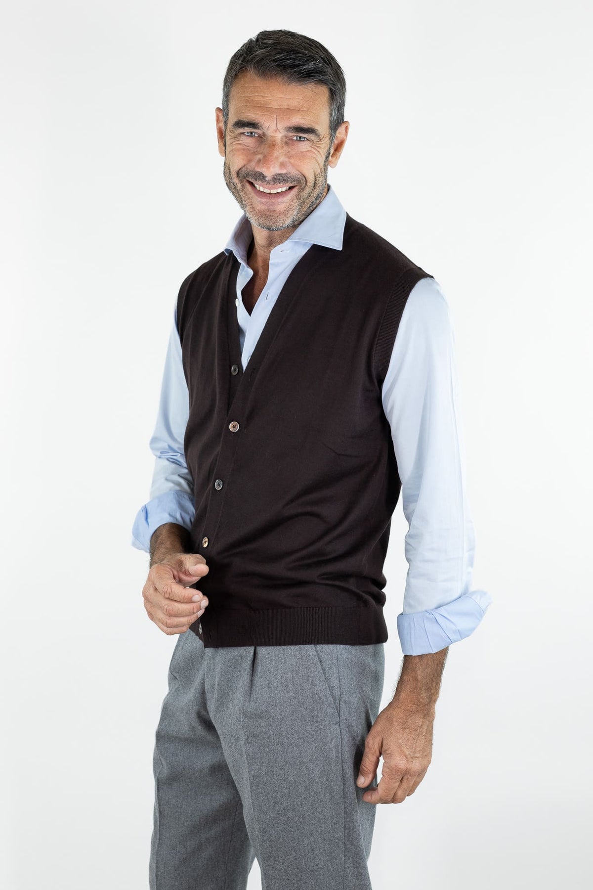 GUARINO Gilet Cashmere Bottoni Testa Moro