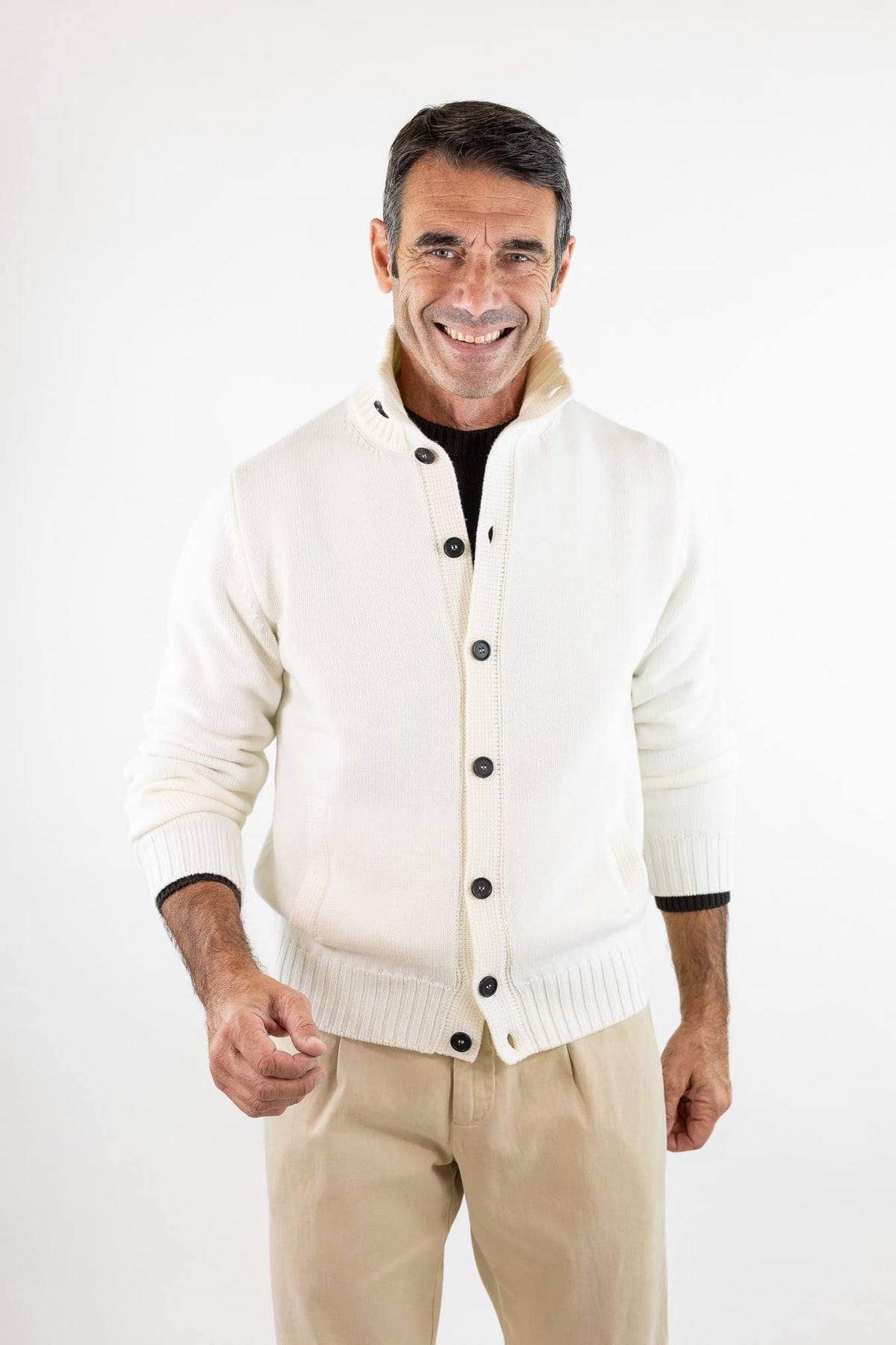 GUARINO Cardigan Lana Merinos Bianco Panna