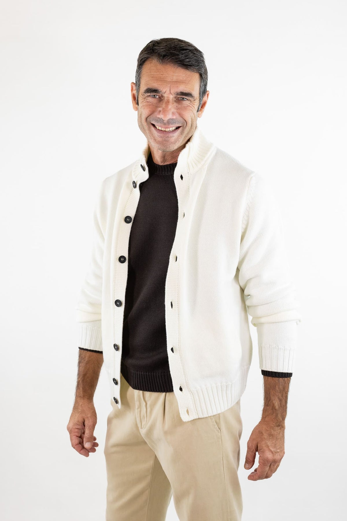 GUARINO Cardigan Lana Merinos Bianco Panna