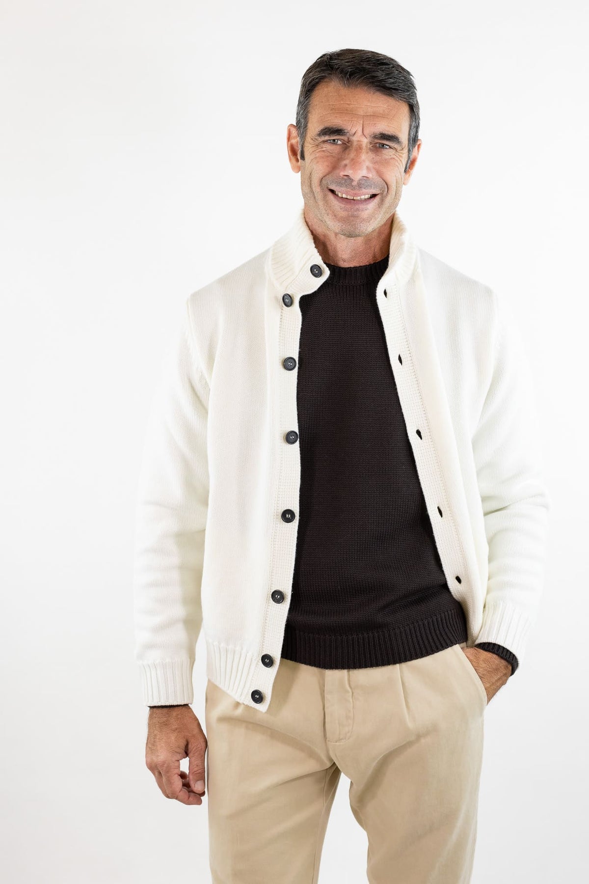 GUARINO Cardigan Lana Merinos Bianco Panna