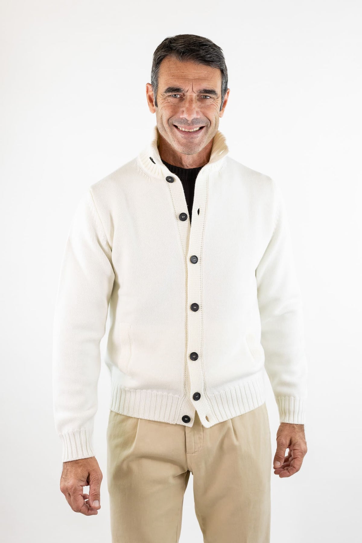GUARINO Cardigan Lana Merinos Bianco Panna