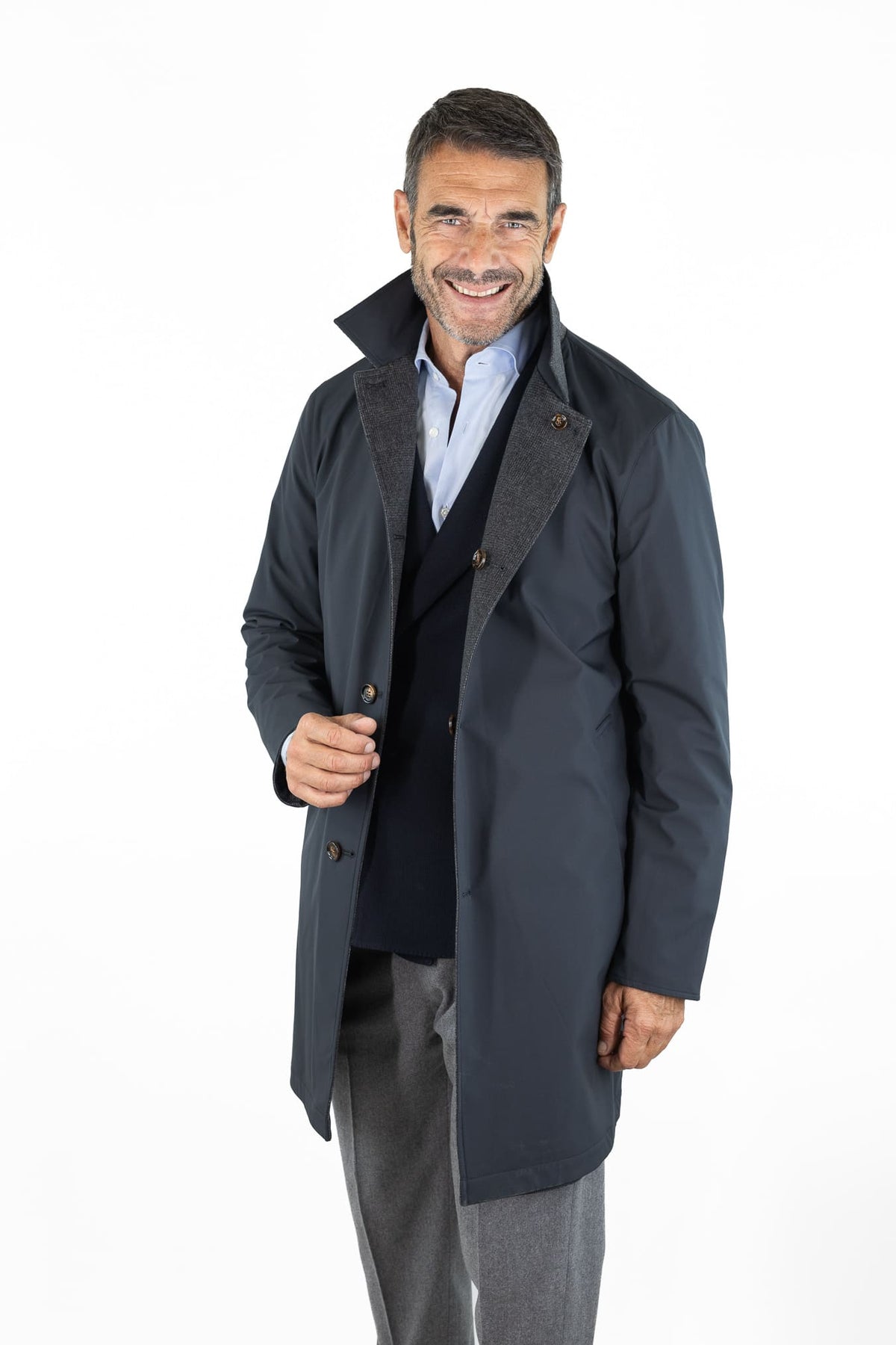 KIRED Cappotto Reversibile Principe di Galles Cashmere Nylon