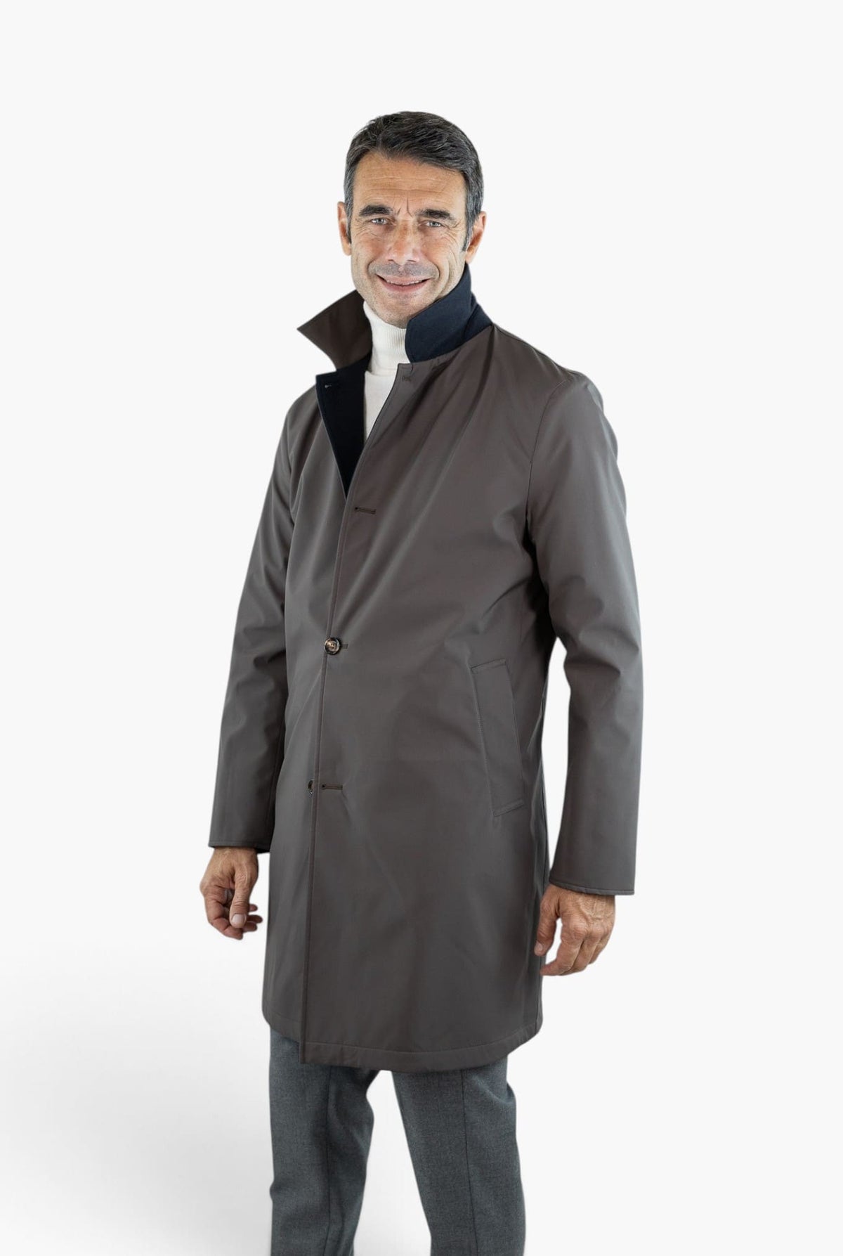 KIRED Cappotto Reversibile Lana Nylon Blu Marrone