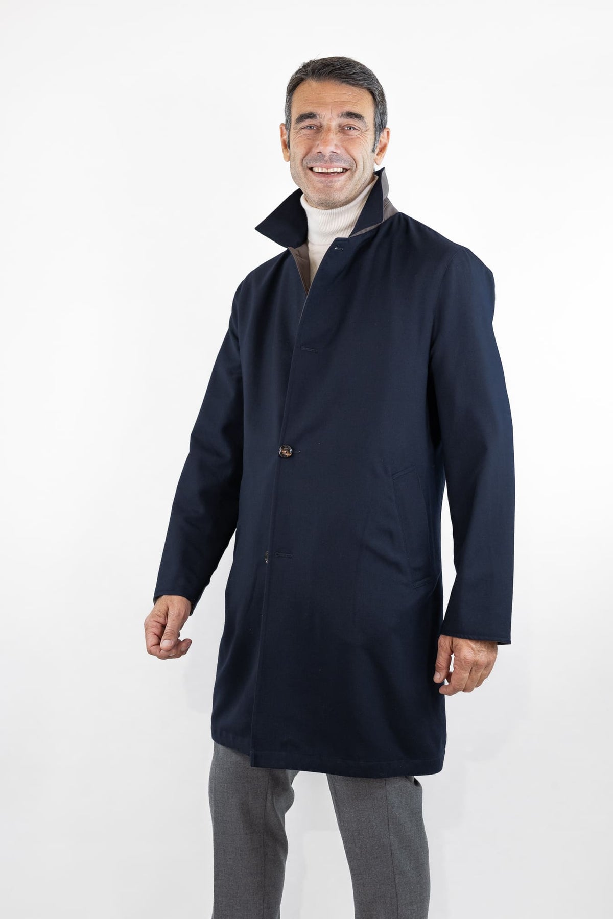 KIRED Cappotto Reversibile Lana Nylon Blu Marrone