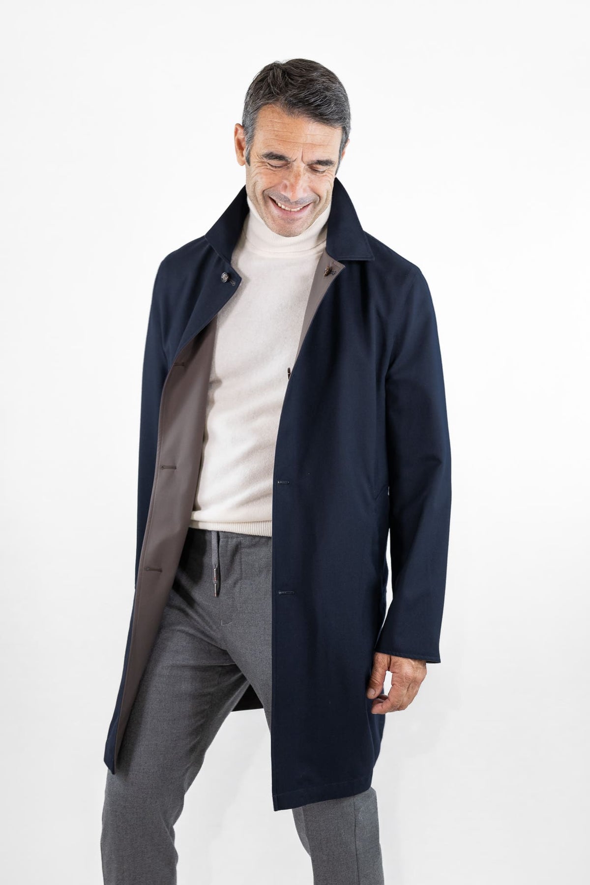 KIRED Cappotto Reversibile Lana Nylon Blu Marrone