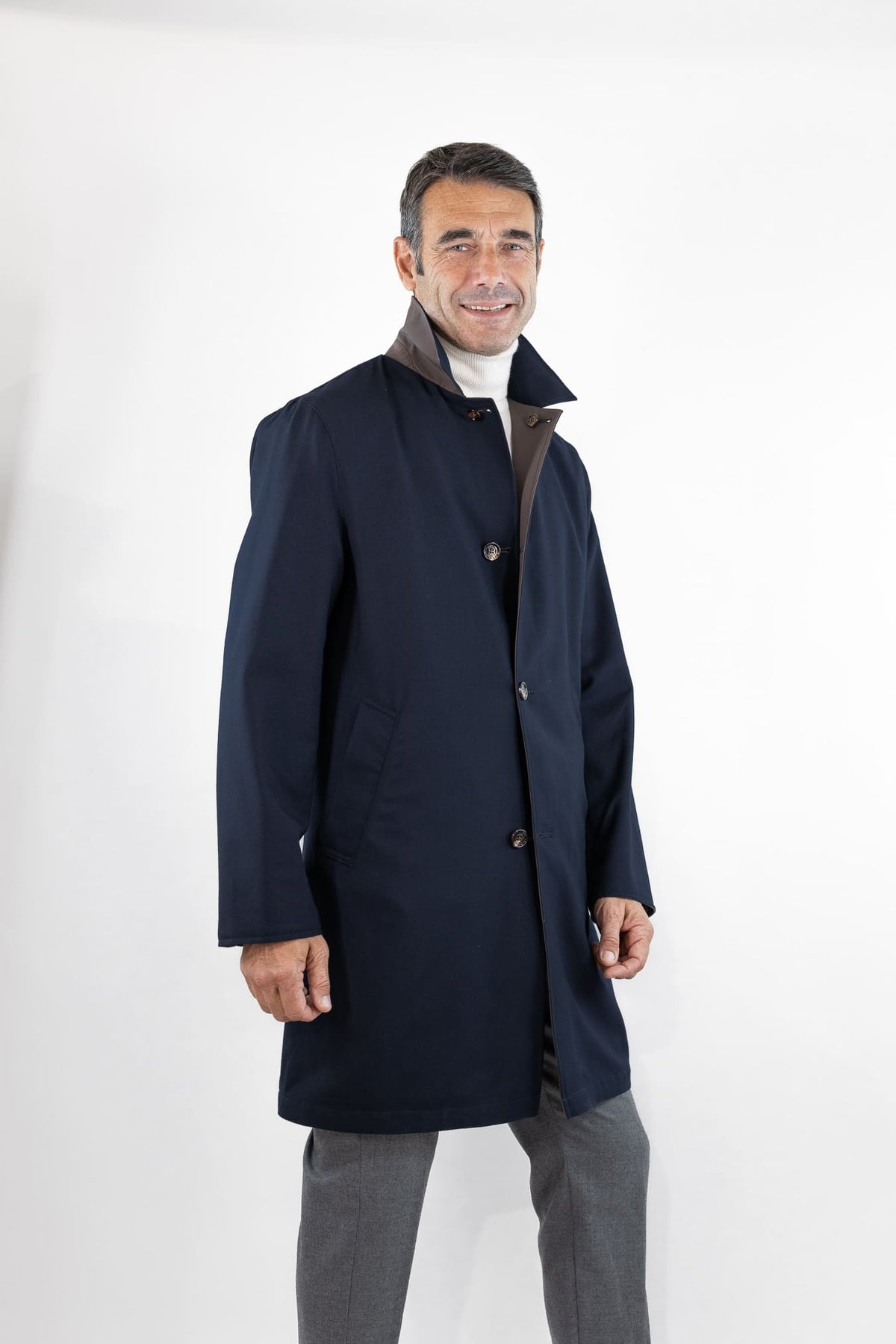 KIRED Cappotto Reversibile Lana Nylon Blu Marrone