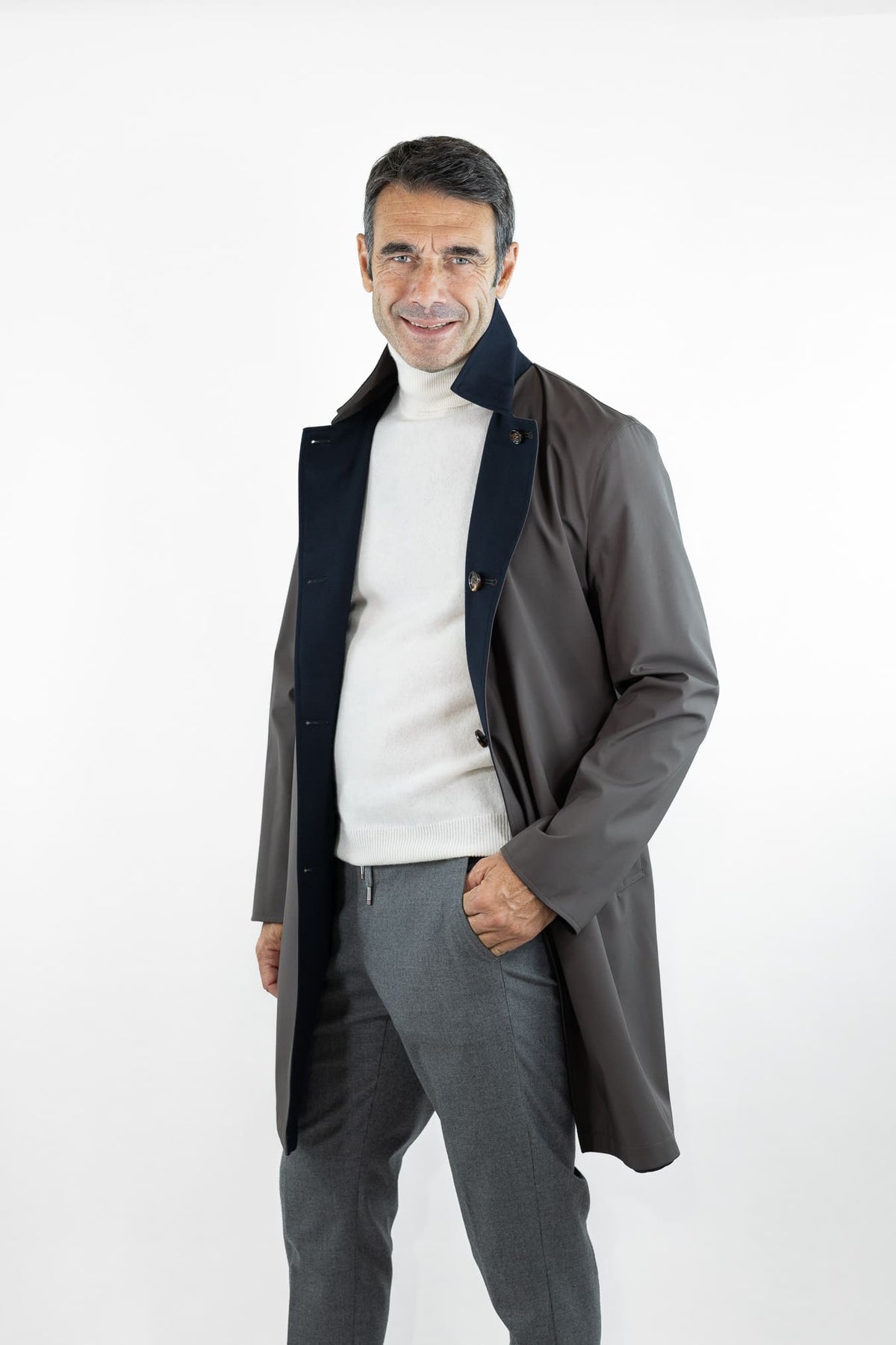 KIRED Cappotto Reversibile Lana Nylon Blu Marrone