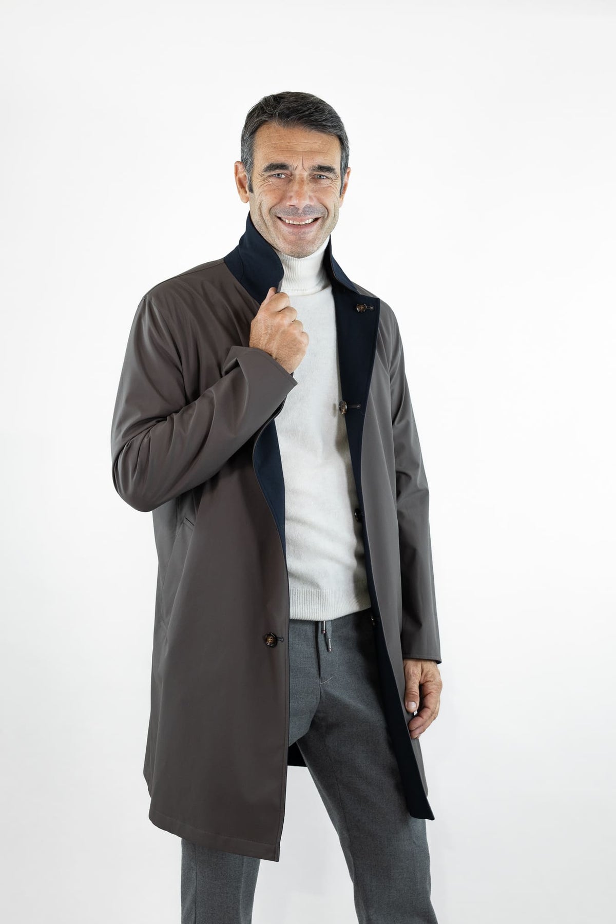 KIRED Cappotto Reversibile Lana Nylon Blu Marrone