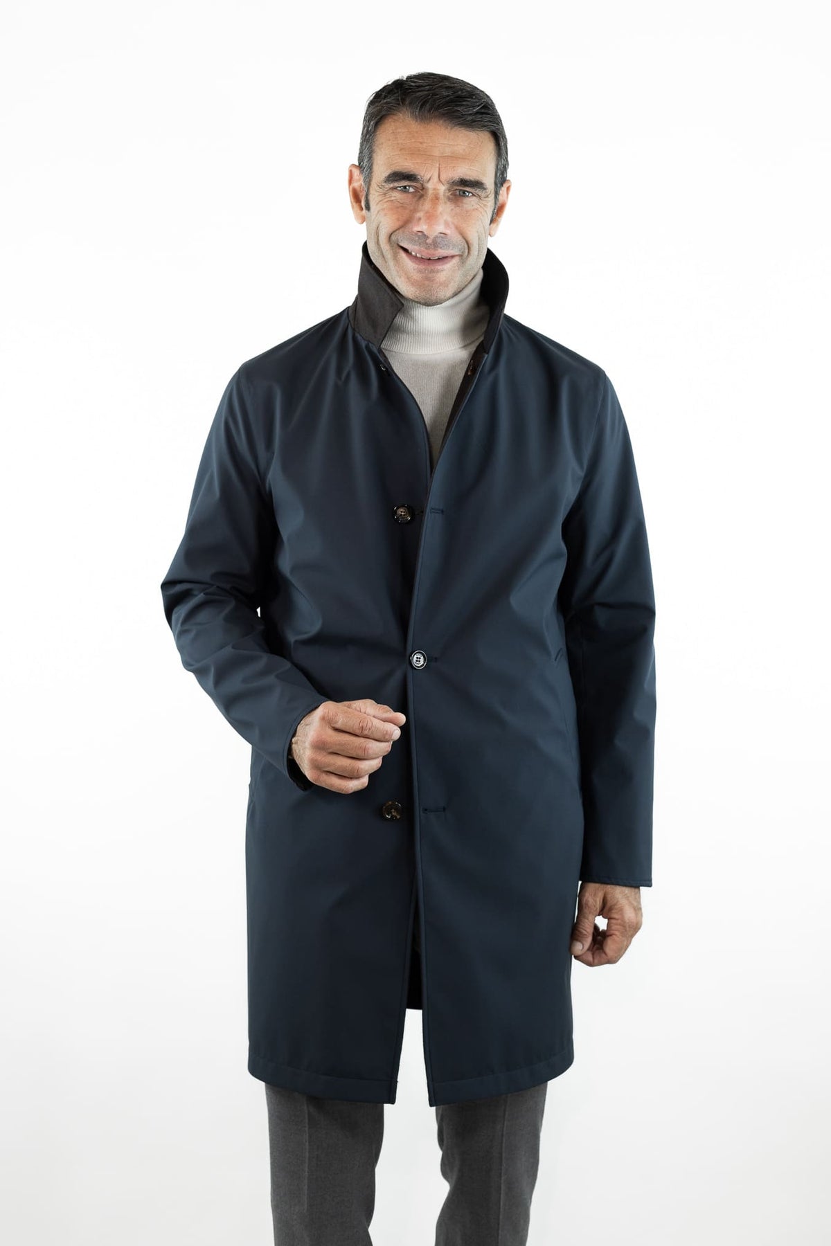 KIRED Cappotto Reversibile Lana Nylon Moro Blu