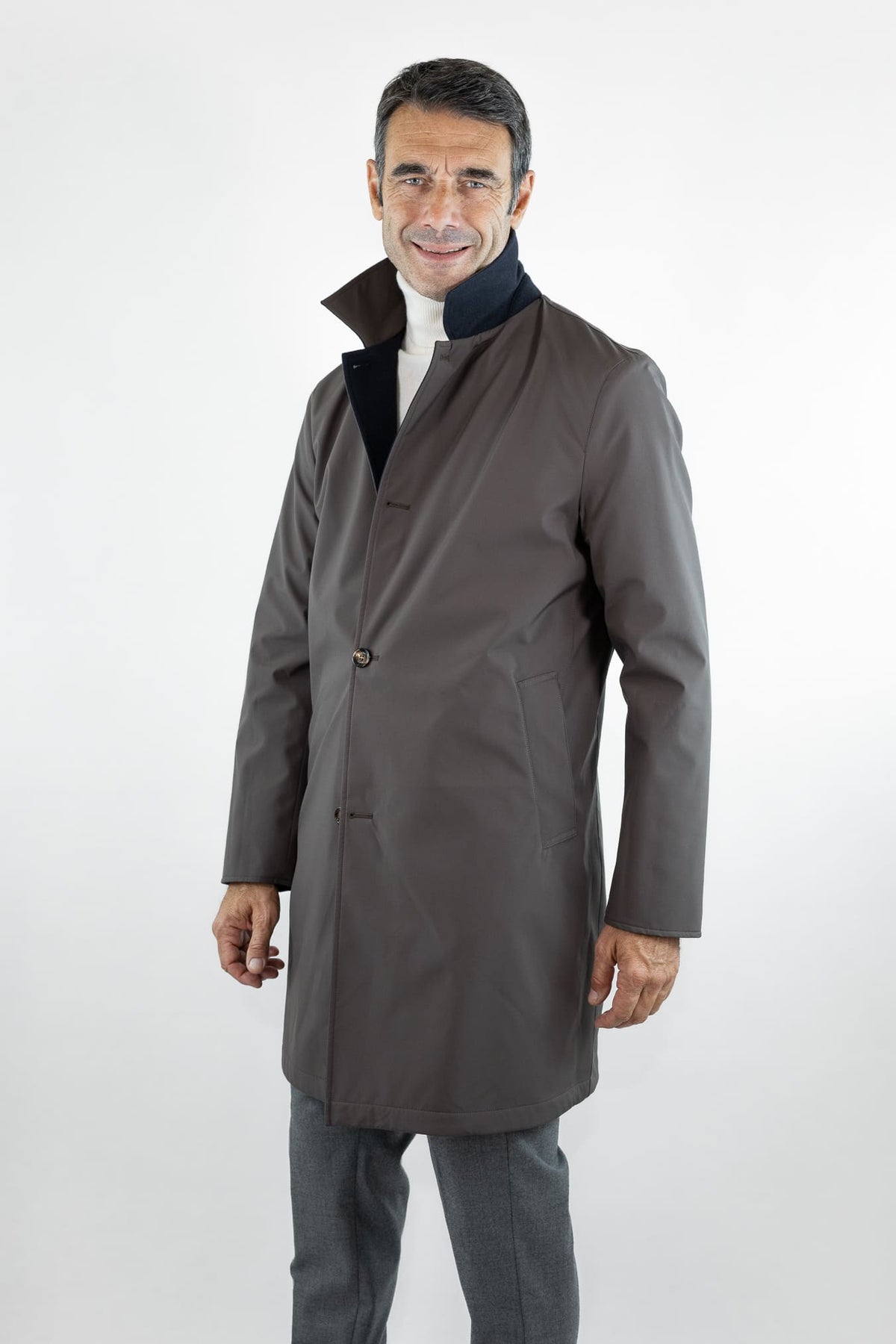 KIRED Cappotto Reversibile Lana Nylon Blu Marrone